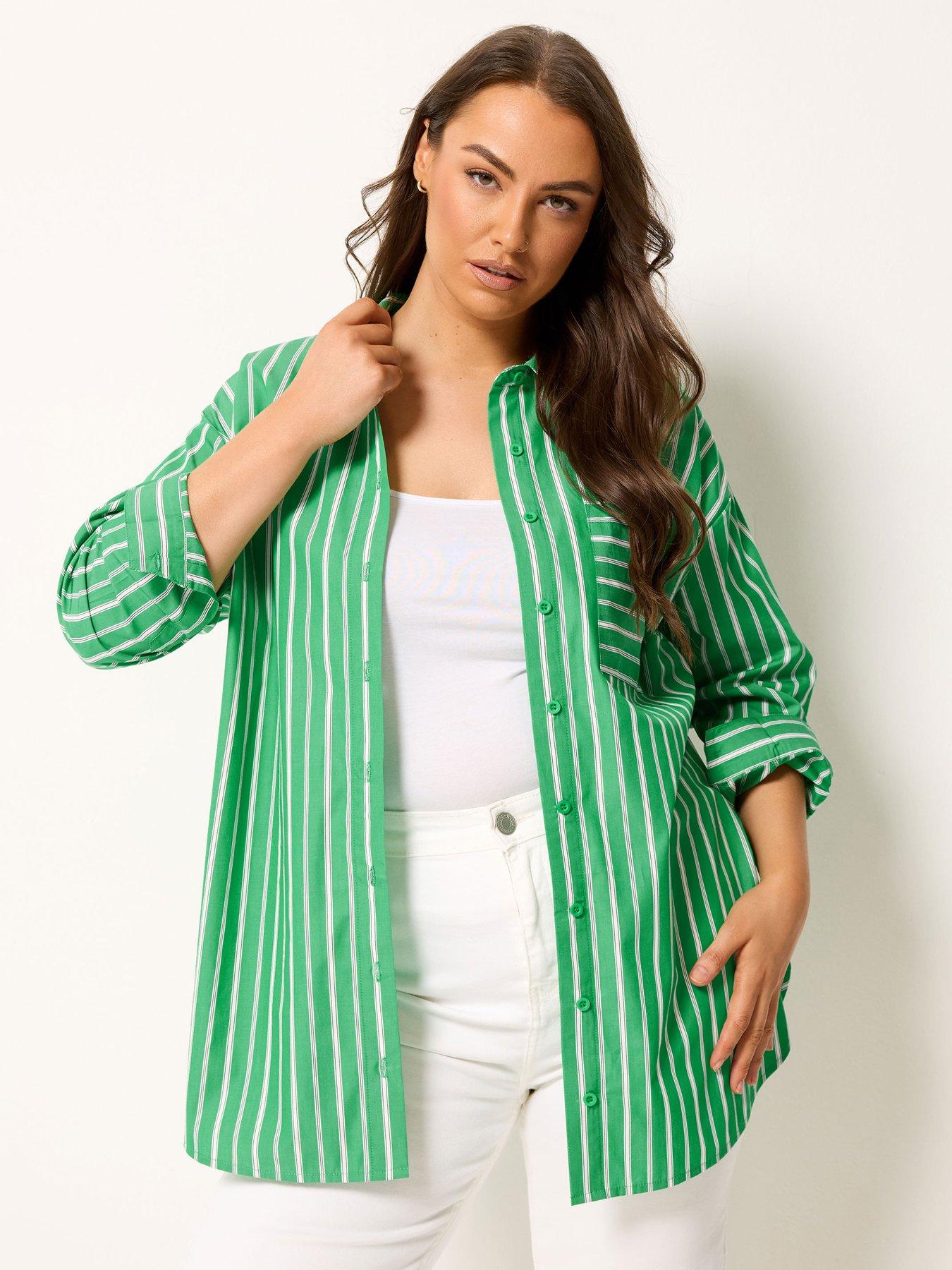 Yours Curve Stripe Print Shirt - Green