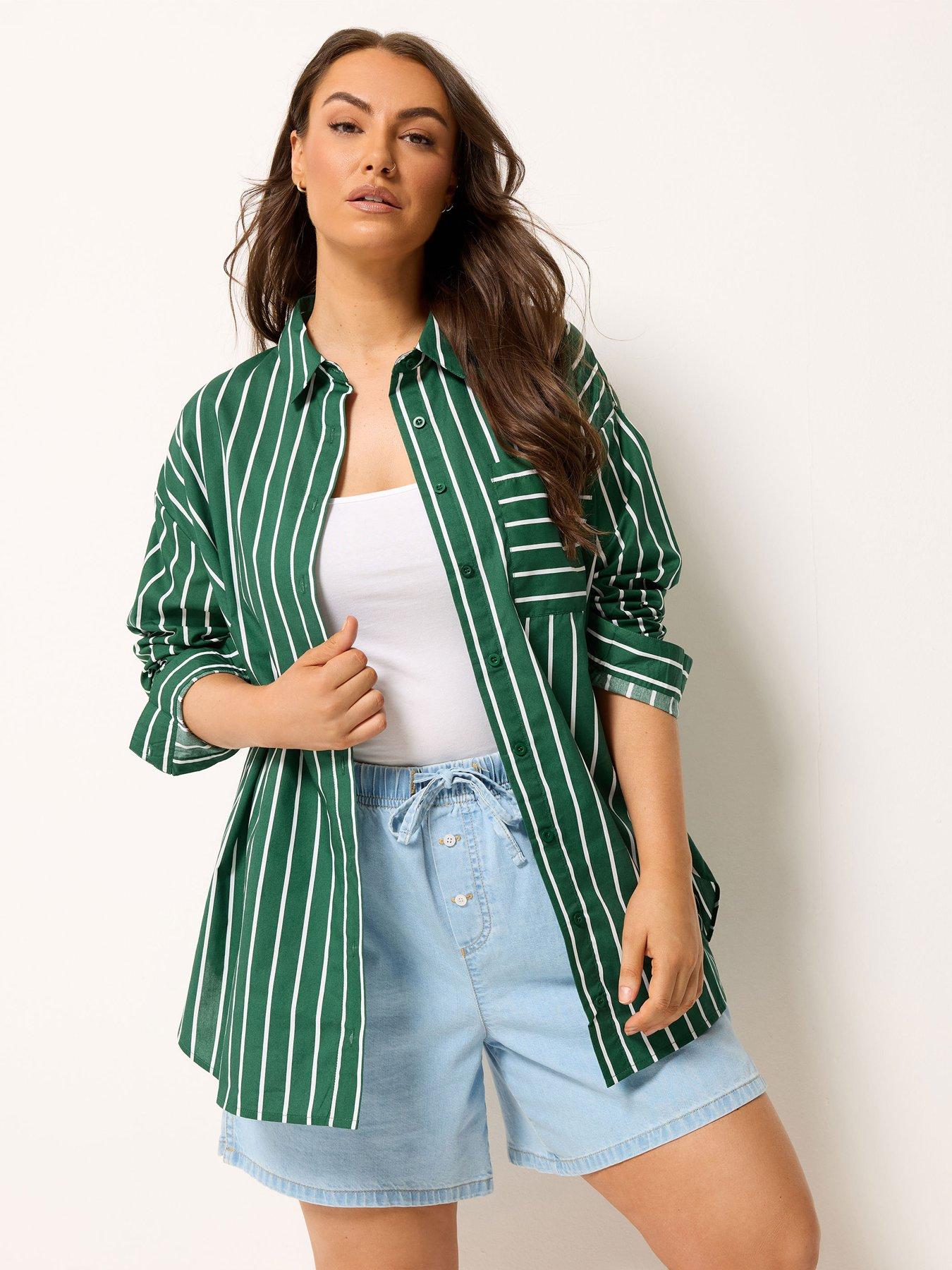 Yours Curve Stripe Print Shirt - Green