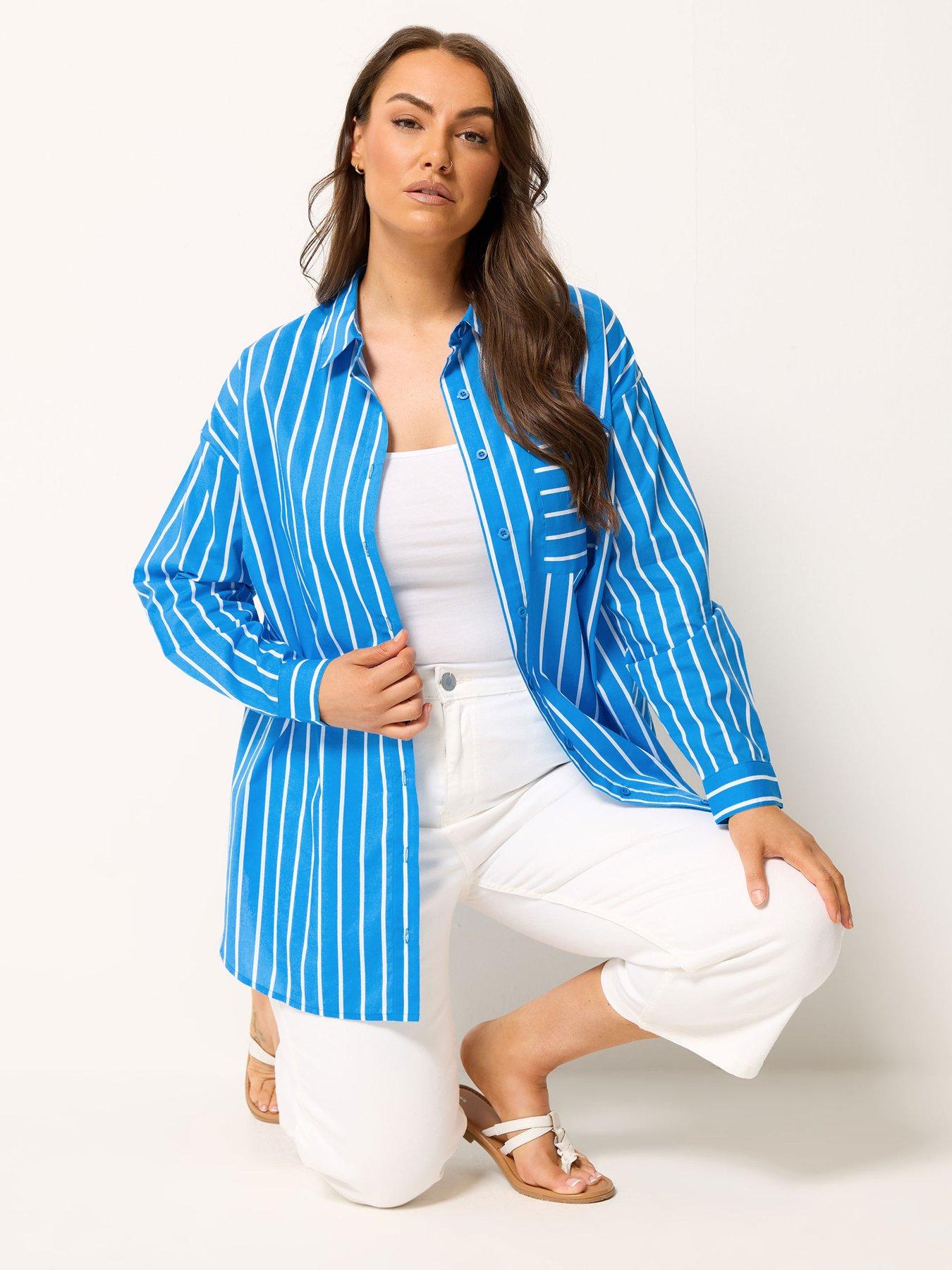 Yours Curve Stripe Print Shirt - Blue