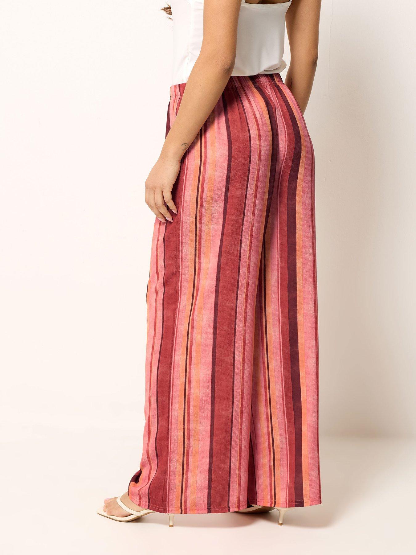 Image 2 of 4 of PixieGirl Petite Stripe Print Wide Leg Trousers - Red