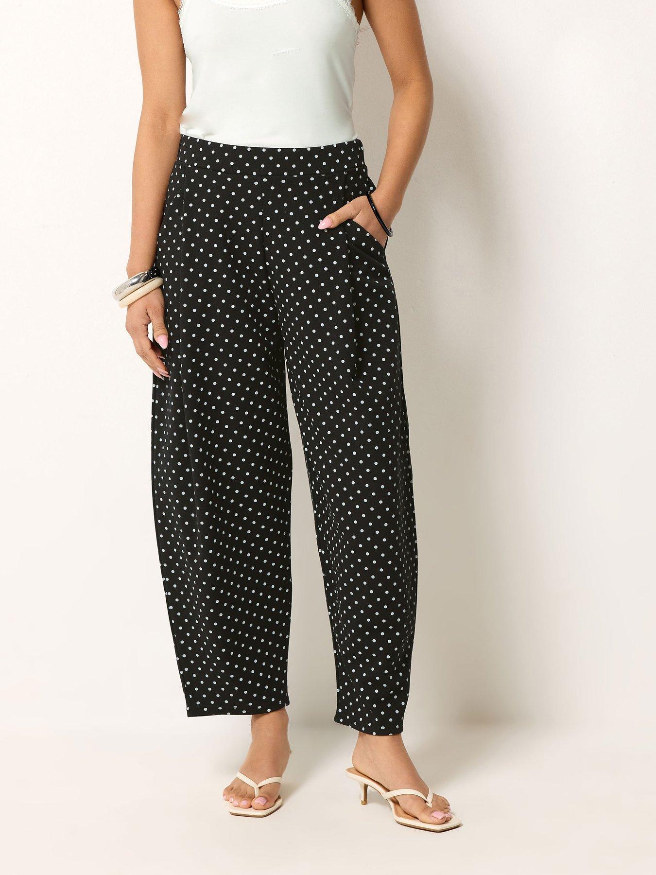 Image 1 of 4 of PixieGirl Petite Polka Dot Barrel Leg Trousers - Black