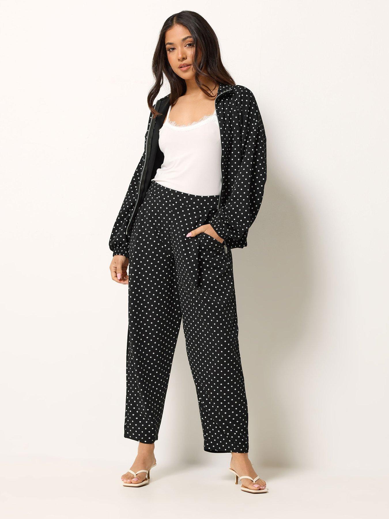 Image 3 of 4 of PixieGirl Petite Polka Dot Barrel Leg Trousers - Black