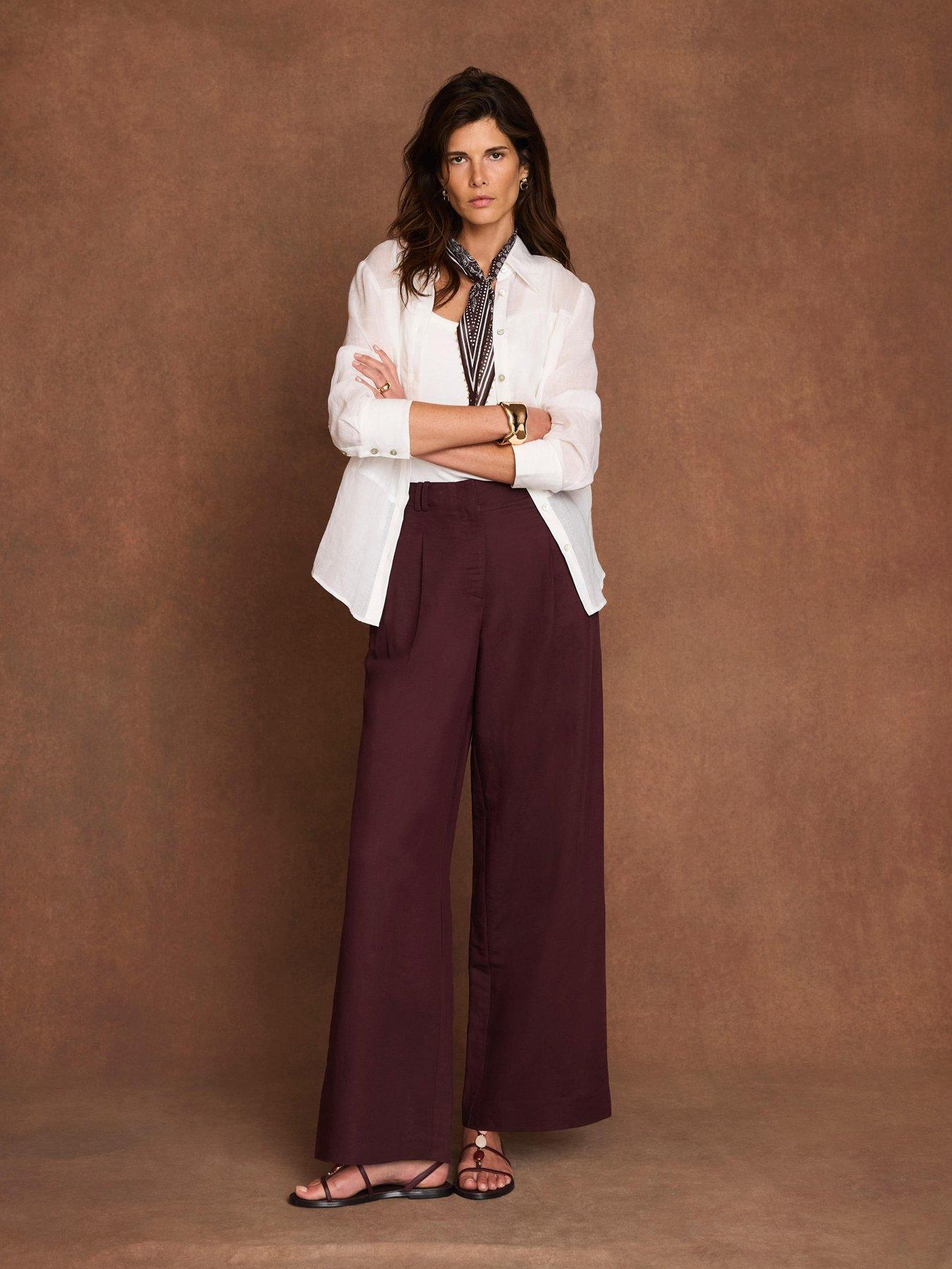 Image 2 of 6 of Mint Velvet Red Linen Pleat Leg Trouser