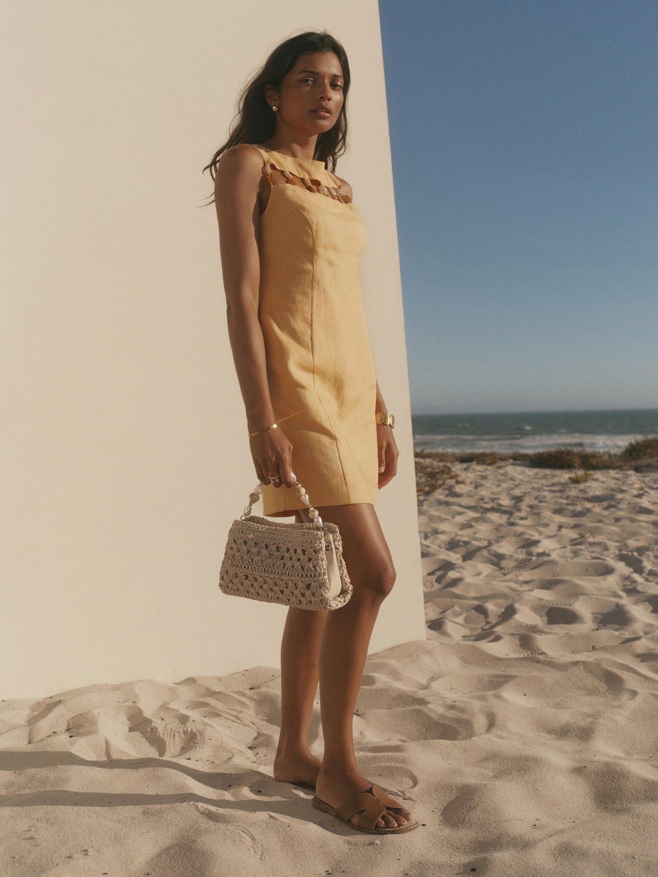 Image 2 of 6 of Mint Velvet Bead Detail Linen Shift Dress - Yellow