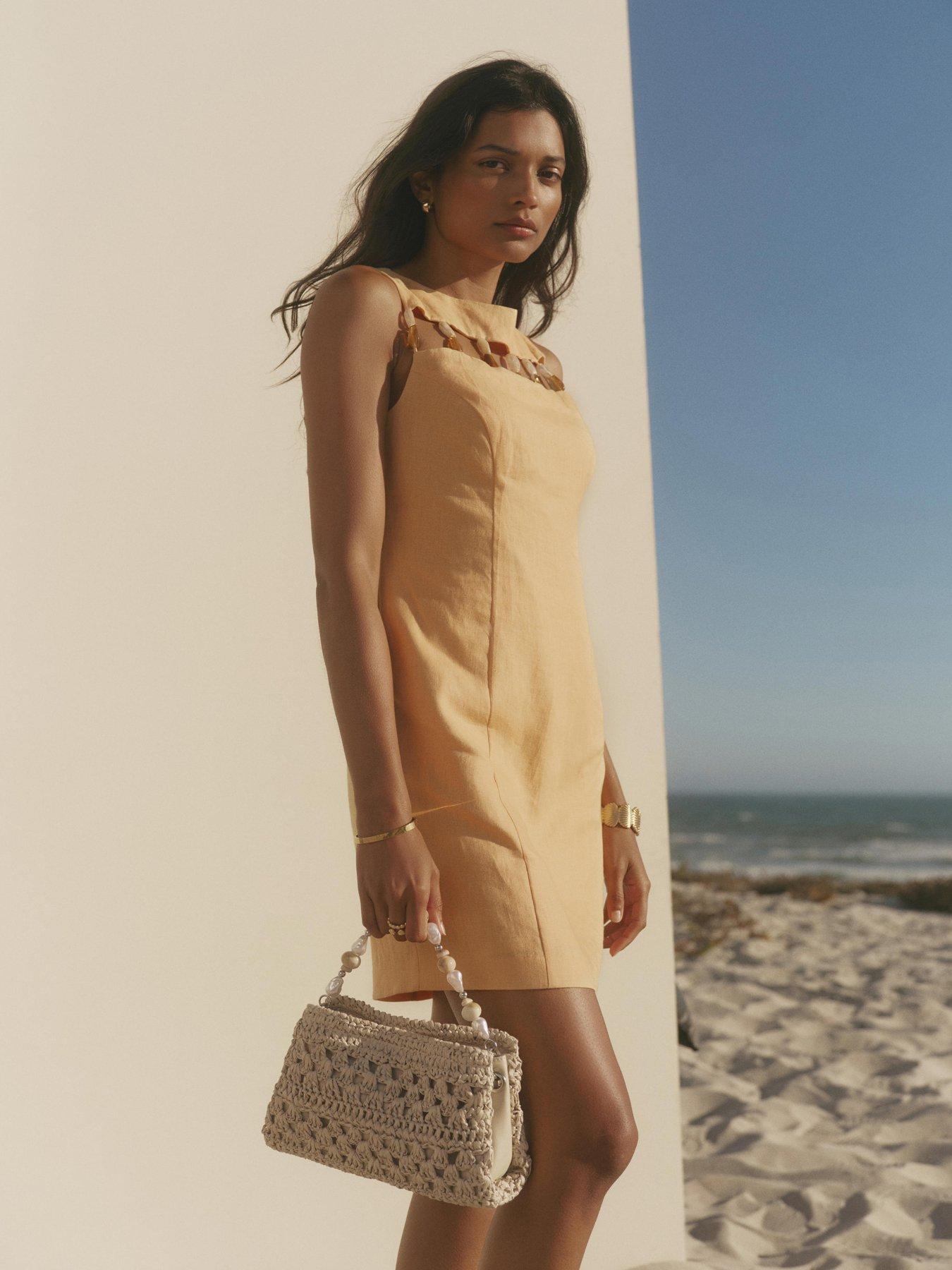 Image 3 of 6 of Mint Velvet Bead Detail Linen Shift Dress - Yellow