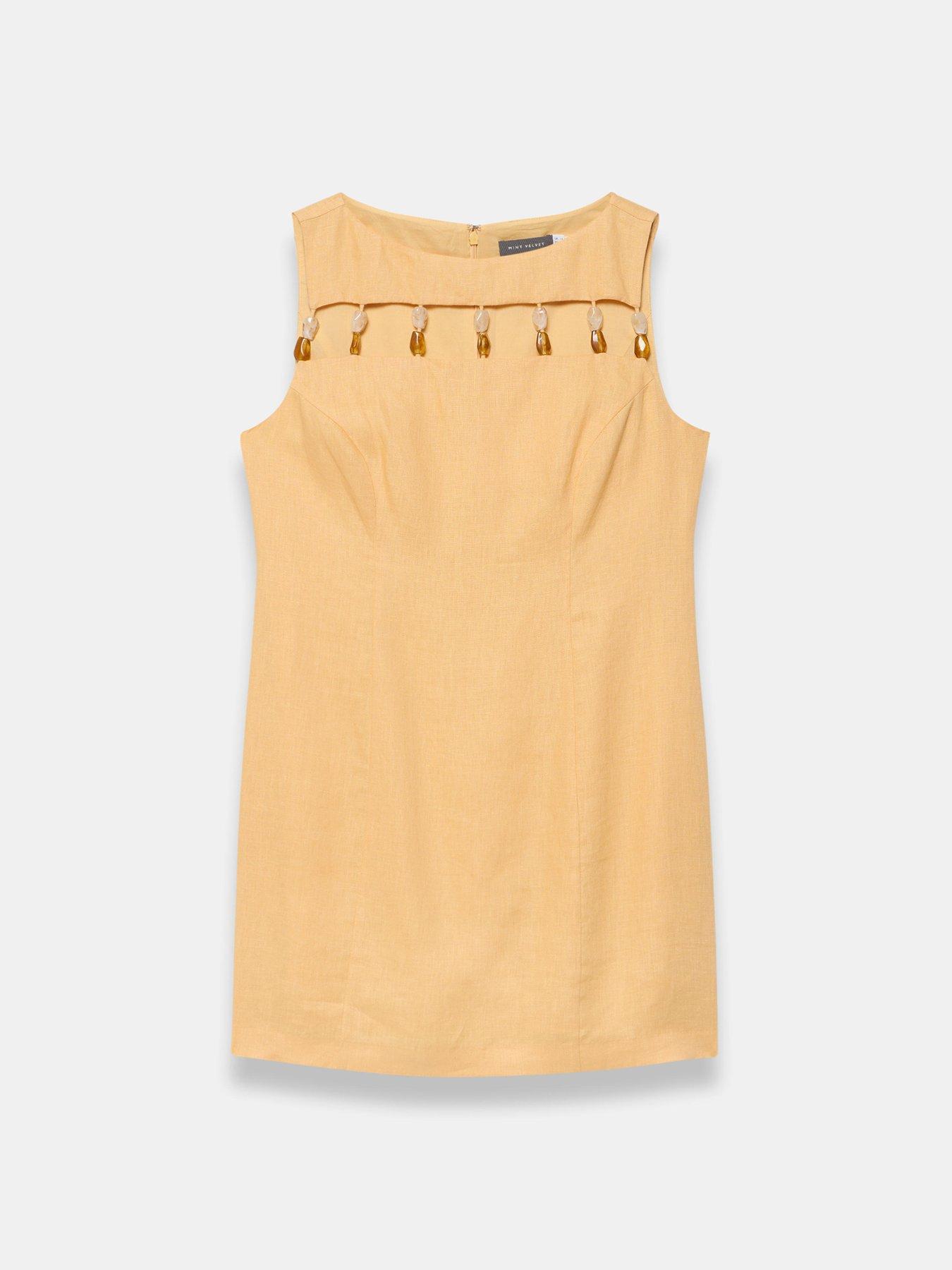 Image 5 of 6 of Mint Velvet Bead Detail Linen Shift Dress - Yellow