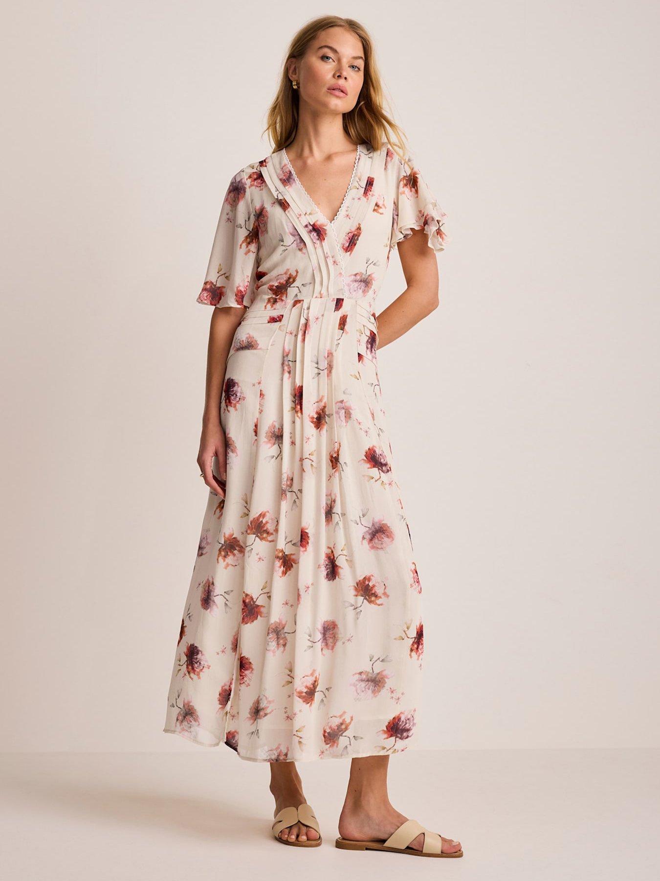 Mint Velvet Floral Print Pleat Midi Dress