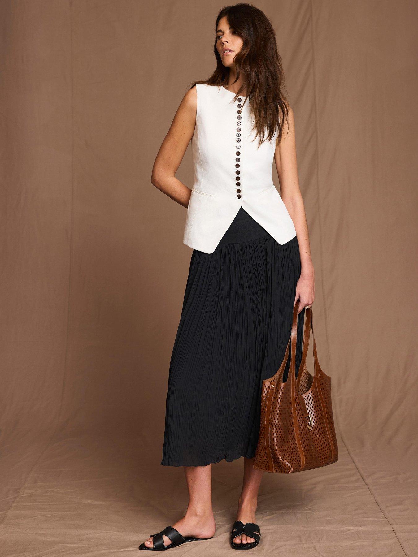 Mint Velvet Drop Waist Crinkle Skirt - Black