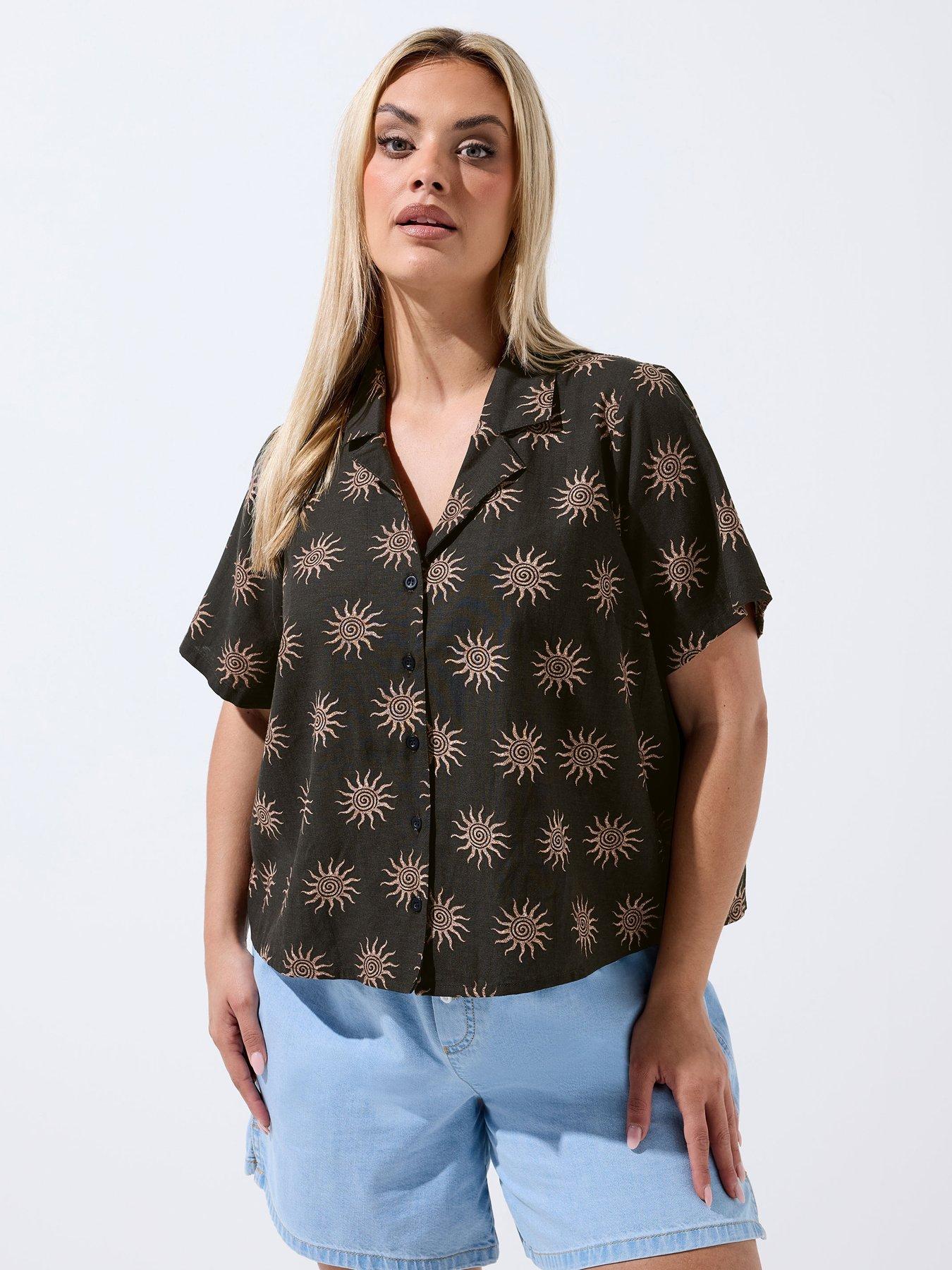 Yours Curve Sun Print Boxy Shirt - Dark Brown