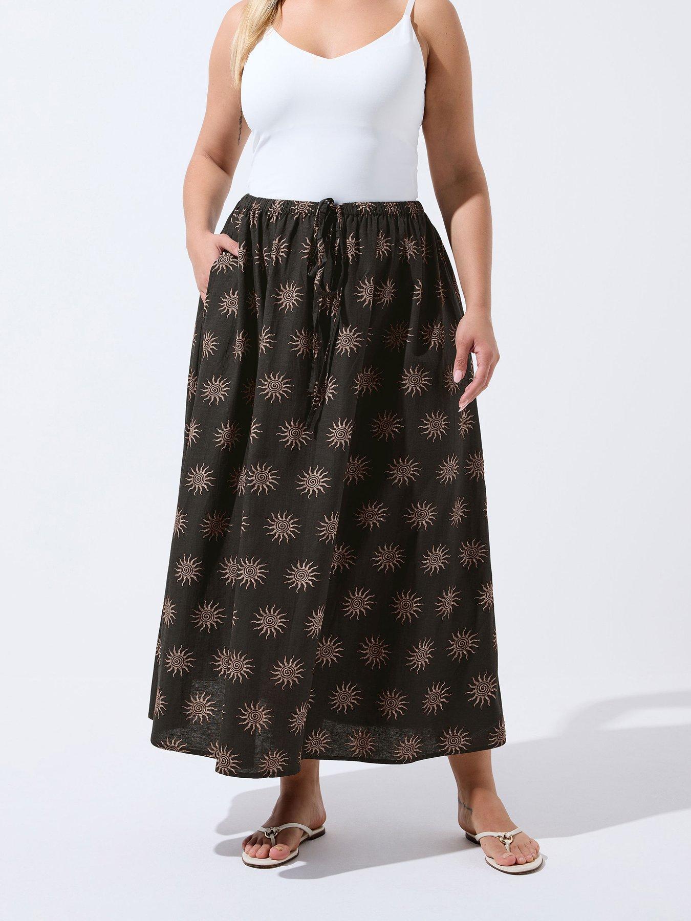 Yours Curve Linen Mix Skirt Co-Ord - Brown