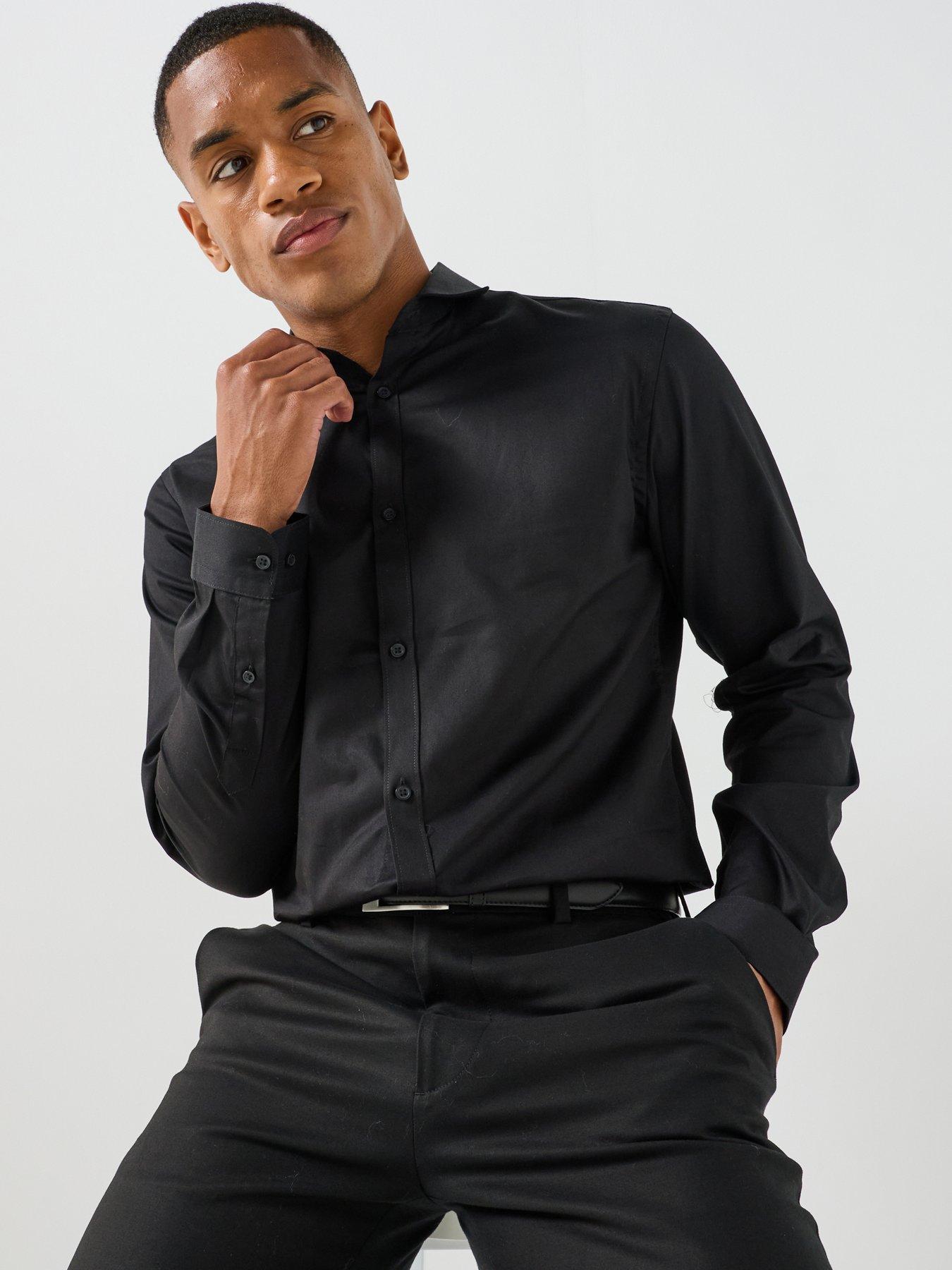 Image 1 of 5 of Jack & Jones Men's Long Sleeve Formal Shirt with Button Cuffs - Black