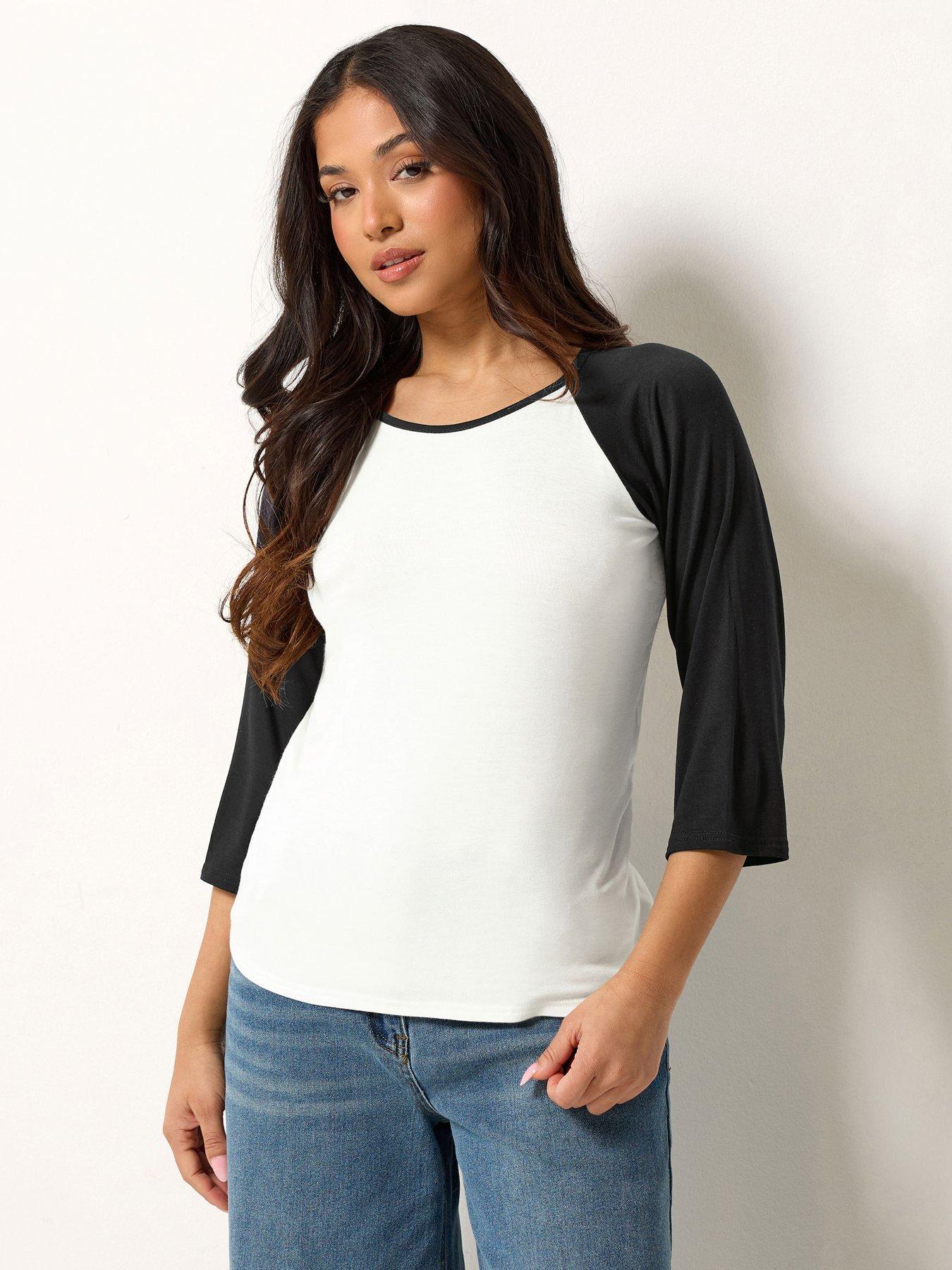 PixieGirl Petite 3/4 Sleeve Viscose Raglan T-Shirt - Black/White