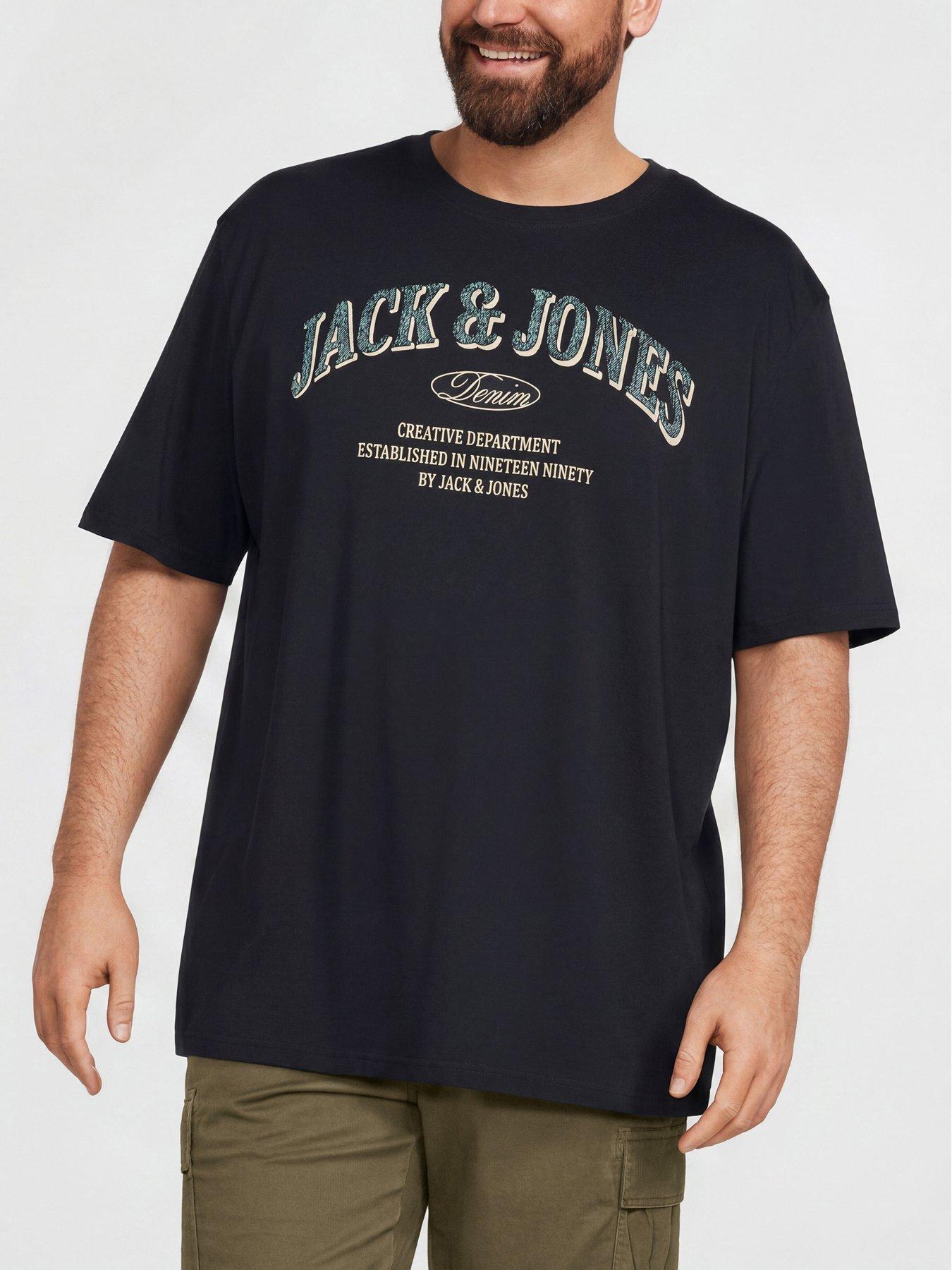 Jack & Jones Men's Plus Denver Logo Short Sleeve T-Shirt - Navy in Navy Blazer