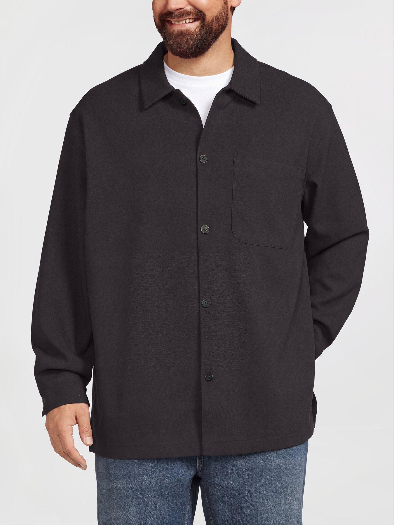 Jack & Jones Mens Plus Regular Fit Felt-Look Overshirt - Dark Grey Melange