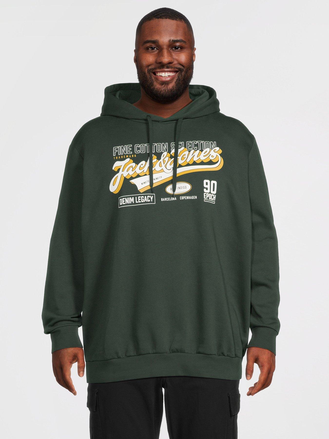 Jack & Jones Plus Logo Sweat Hoodie - Dark Green in Scarab
