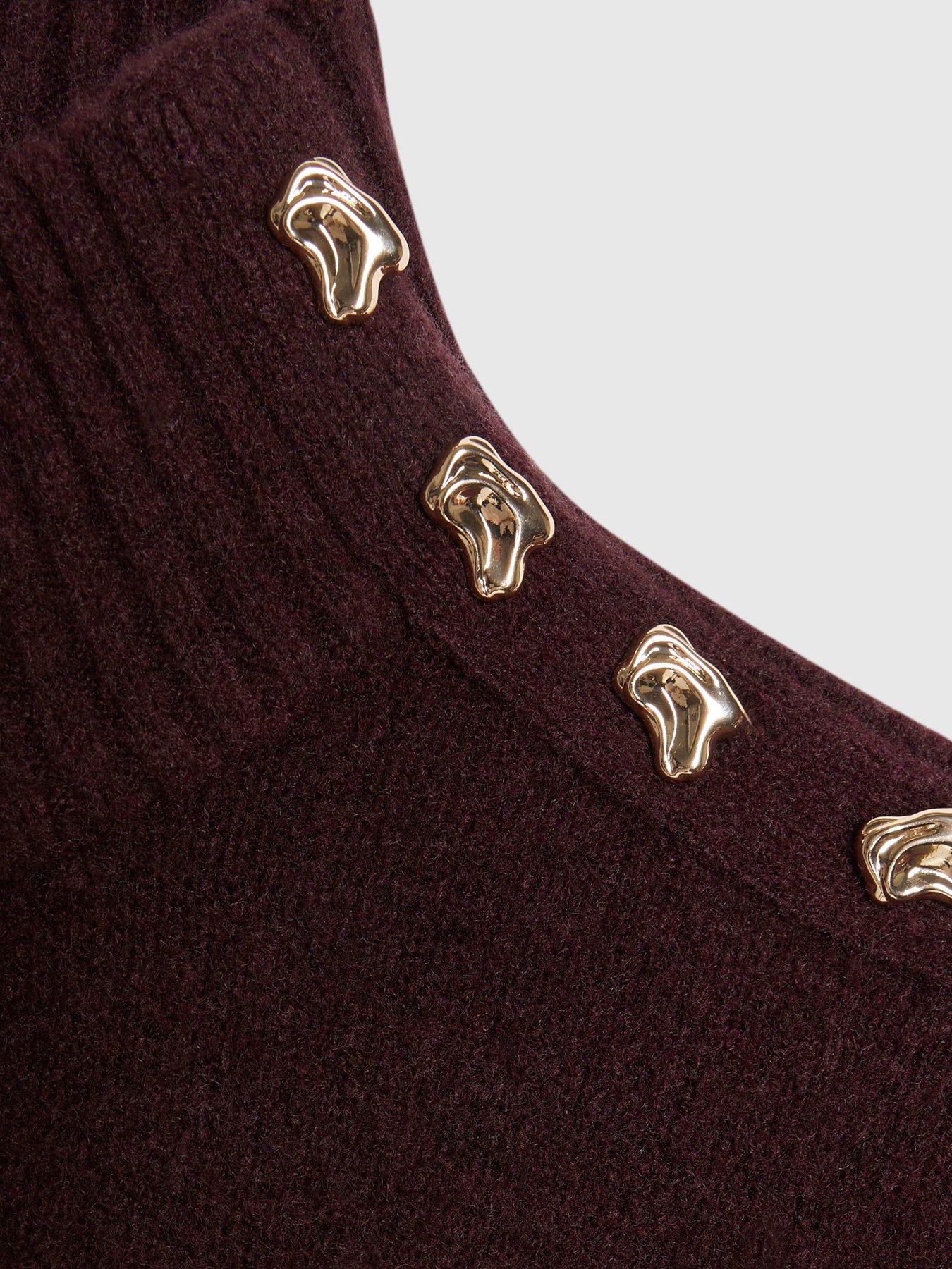 Image 6 of 6 of River Island Womens Button Shoulder Funnel Neck Jumper - Burgundy