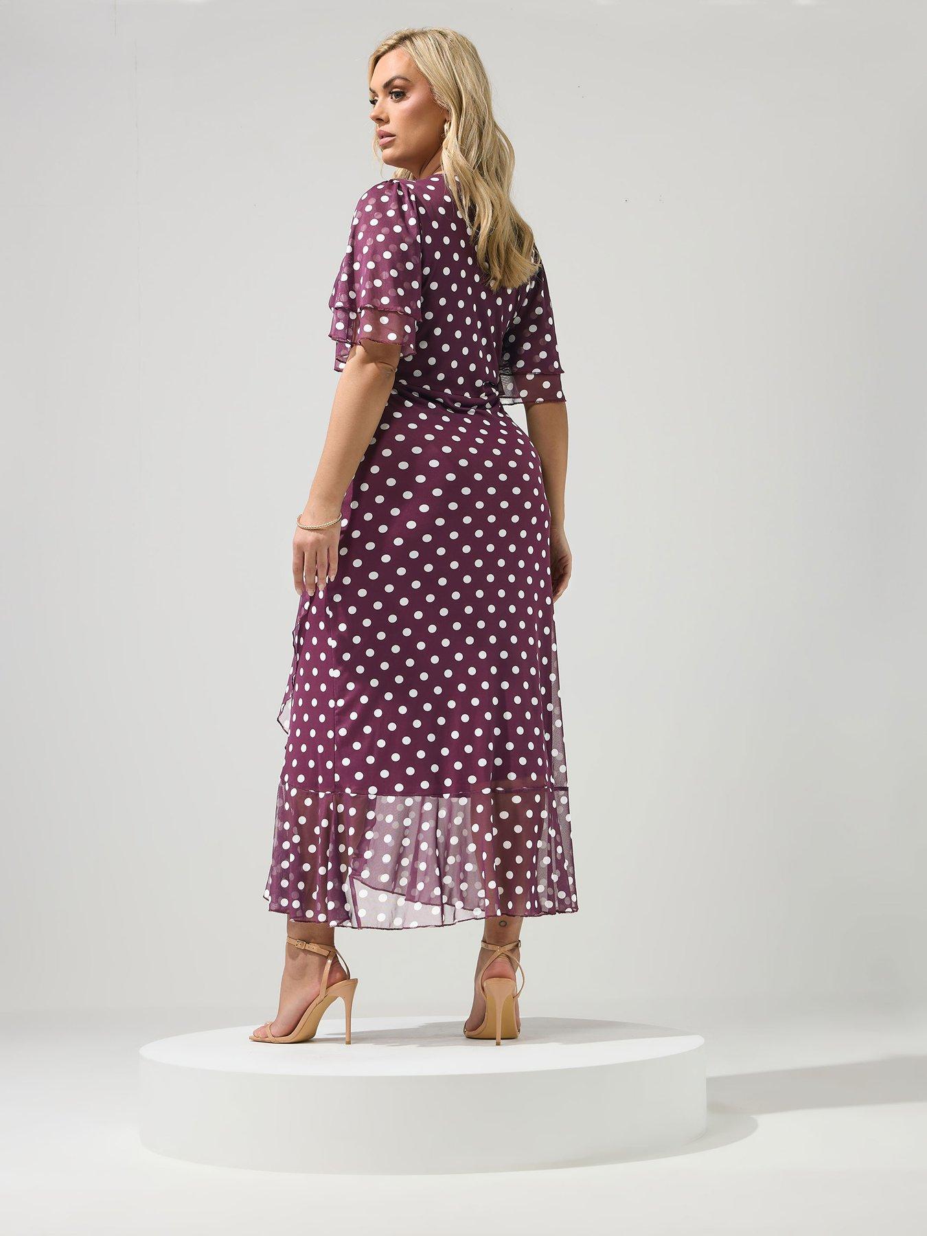 yours-curve-polkdot-mesh-wrap-ruffle-dressstillFront
