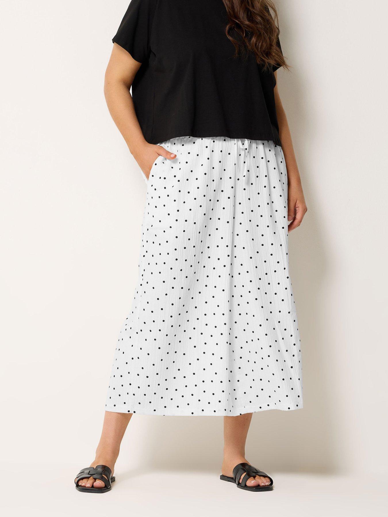Yours Curve Polkadot Print Woven Culotte - White