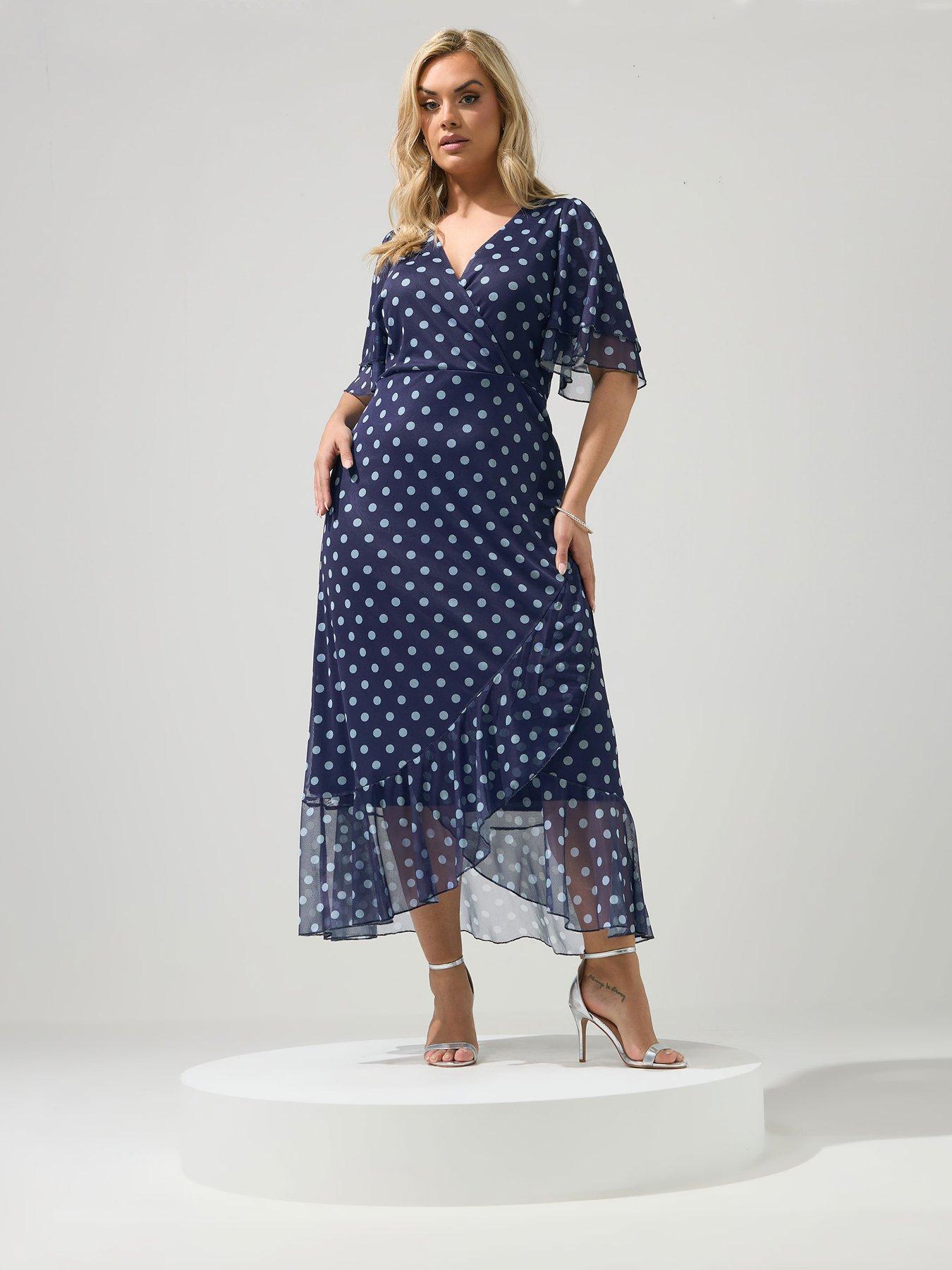 Yours Curve Polkdot Mesh Wrap Ruffle Dress