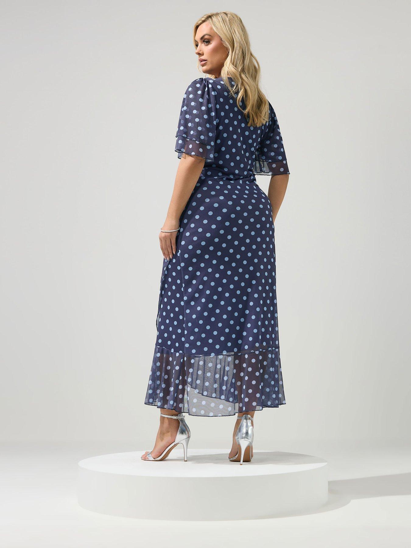 yours-curve-polkdot-mesh-wrap-ruffle-dressstillFront