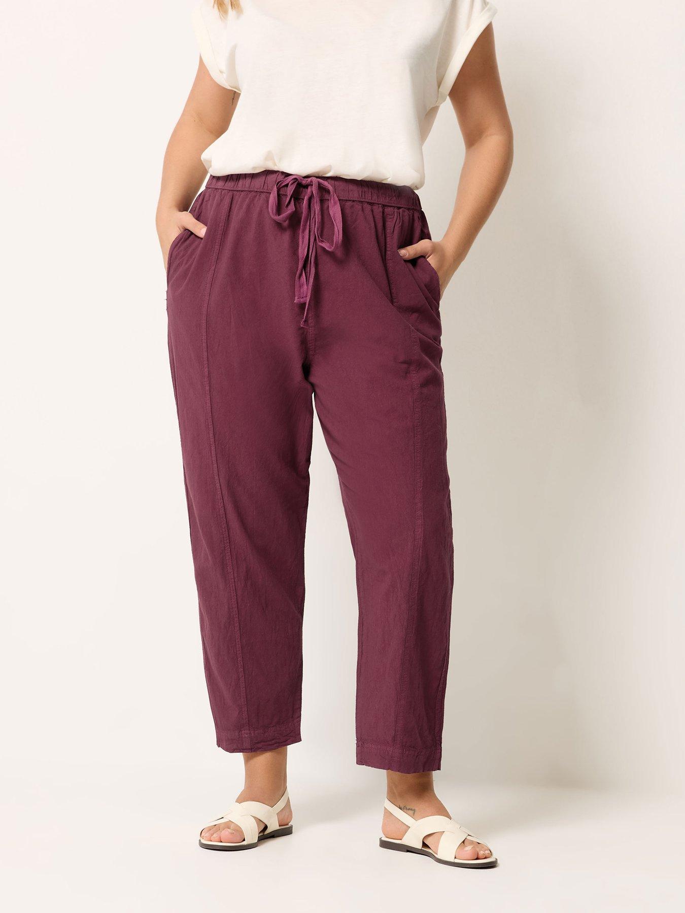 Yours Curve Cool Cotton Barrel Trouser - Red