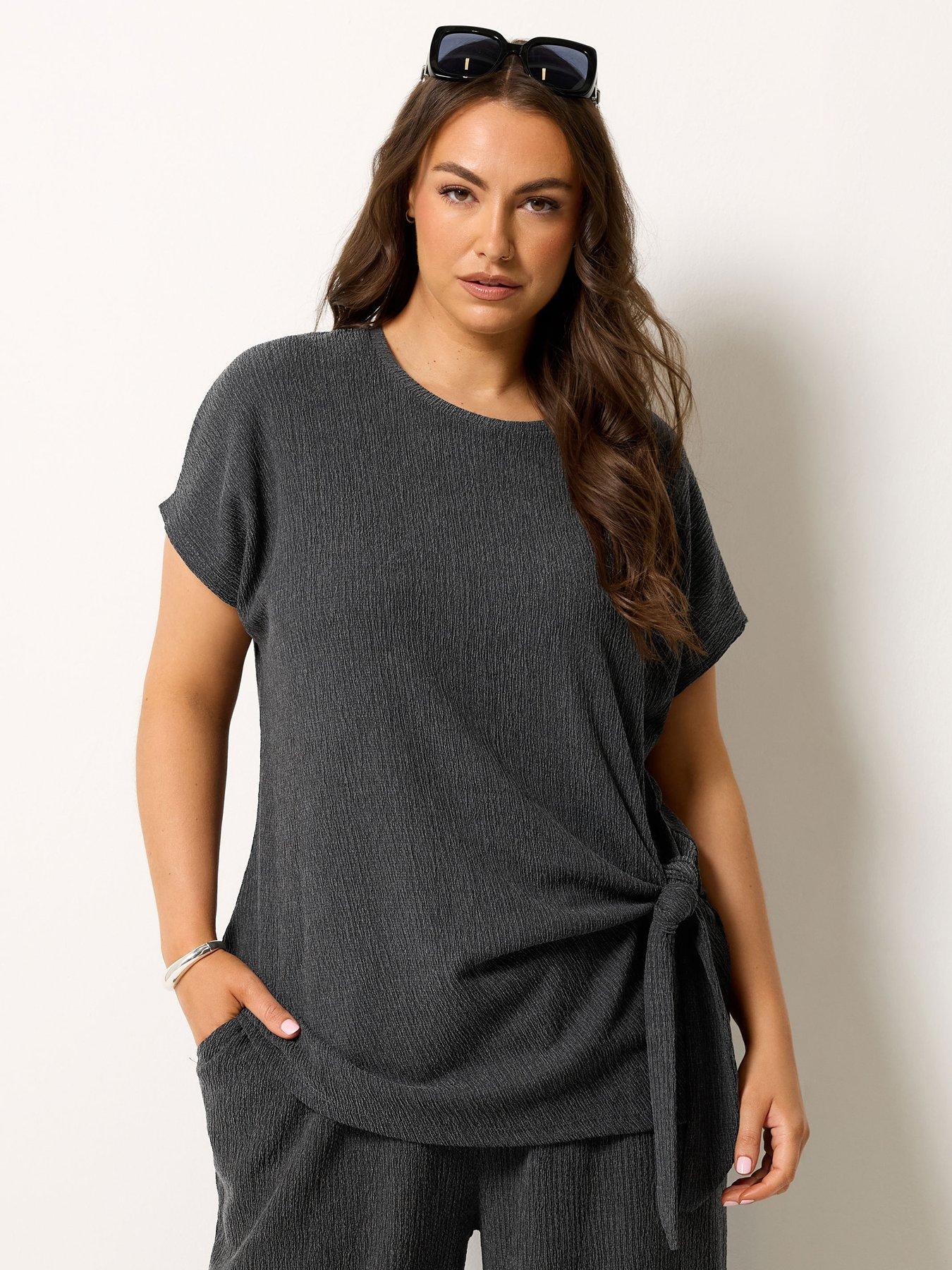 Yours Curve Knot Detail T-Shirt Co-Ord - Grey