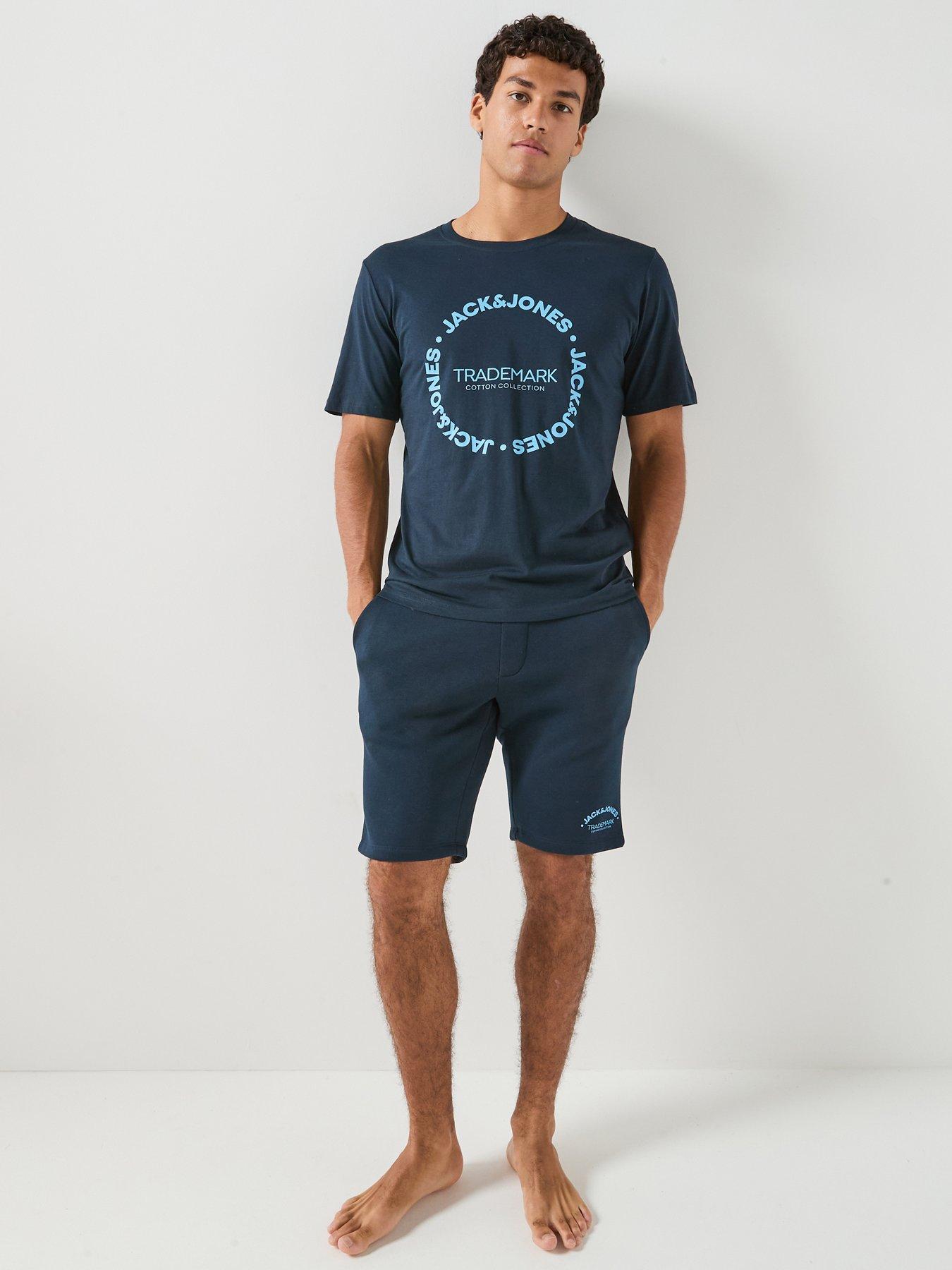 Jack & Jones Men's T-Shirt and Shorts Co-Ord Set with Graphic Print - Navy Blazer