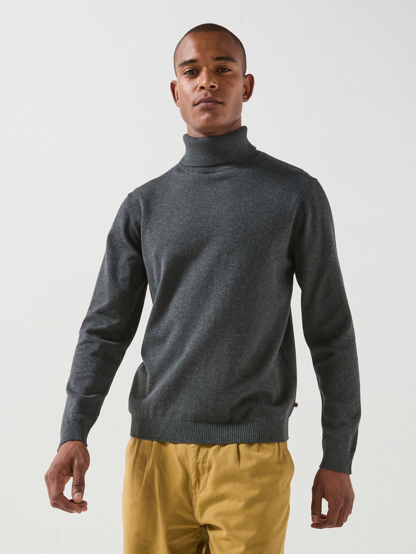 Jack & Jones Basic Roll Neck Knitted Jumper - Dark Grey Melange