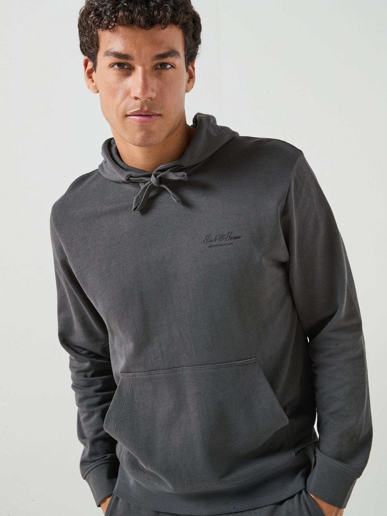 Jack & Jones Men's Graphic Hoodie with Kangaroo Pocket - Dark Grey
