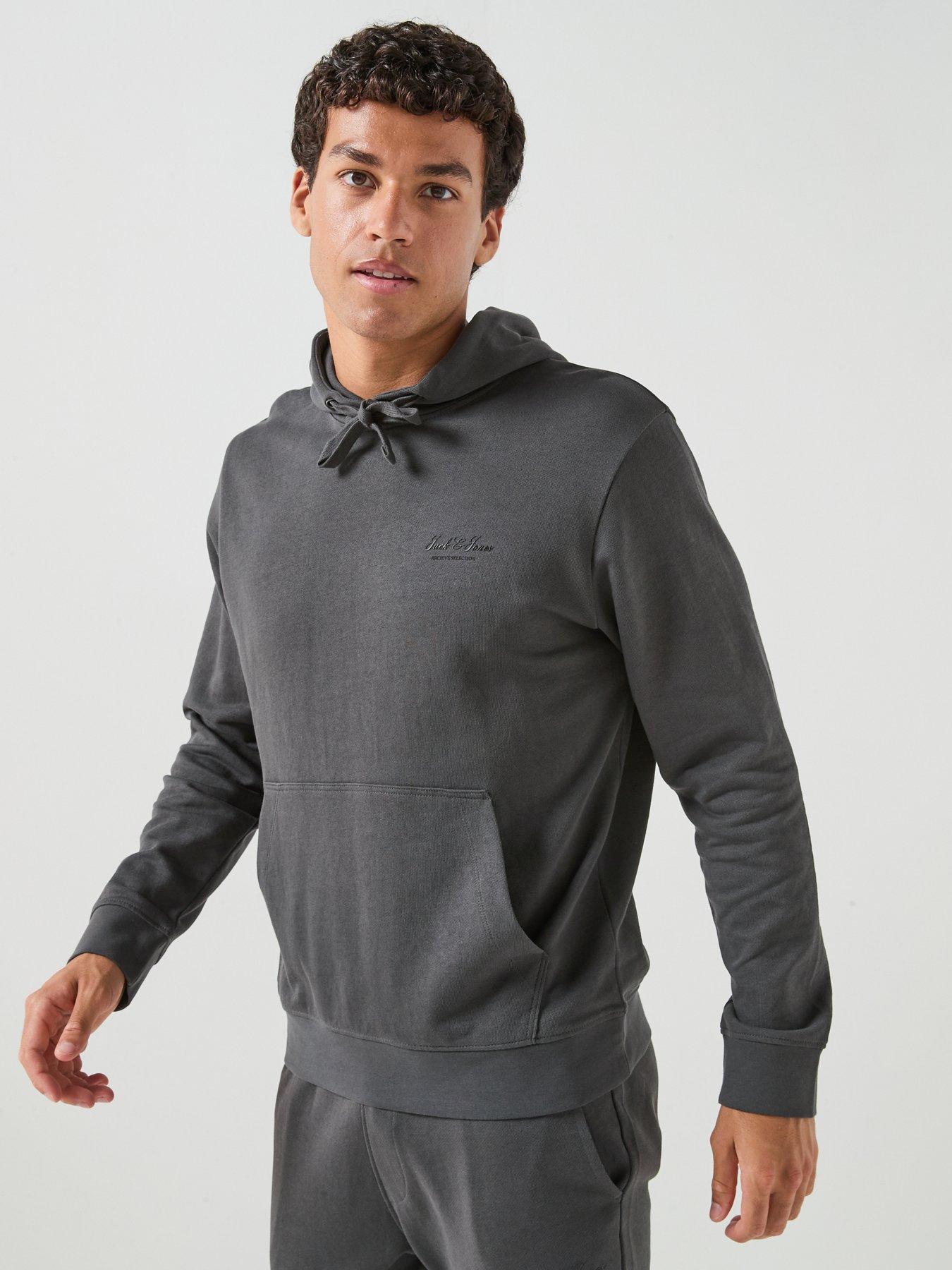 Image 5 of 6 of Jack & Jones Men's Graphic Hoodie with Kangaroo Pocket - Dark Grey