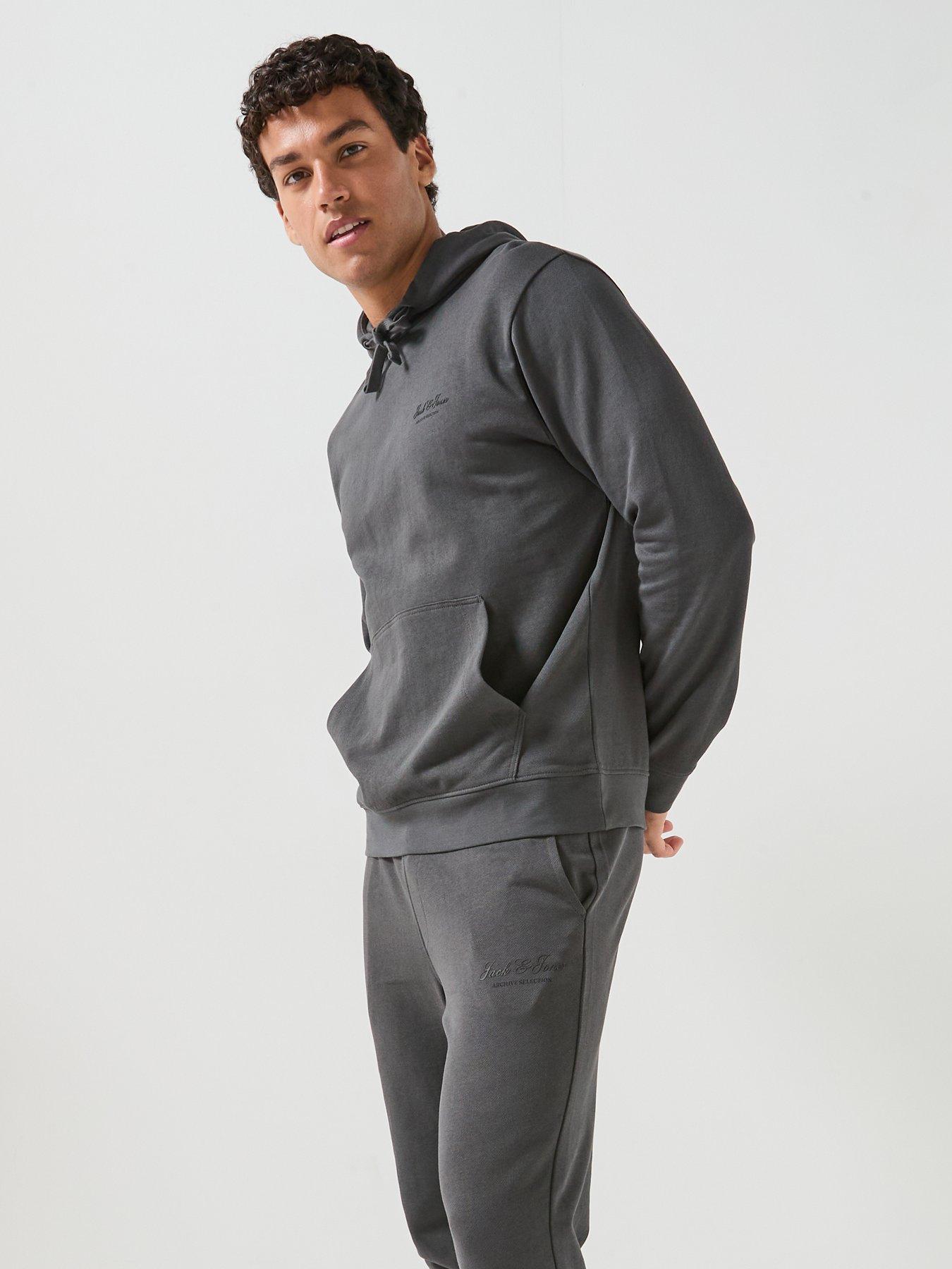 Image 6 of 6 of Jack & Jones Men's Graphic Hoodie with Kangaroo Pocket - Dark Grey