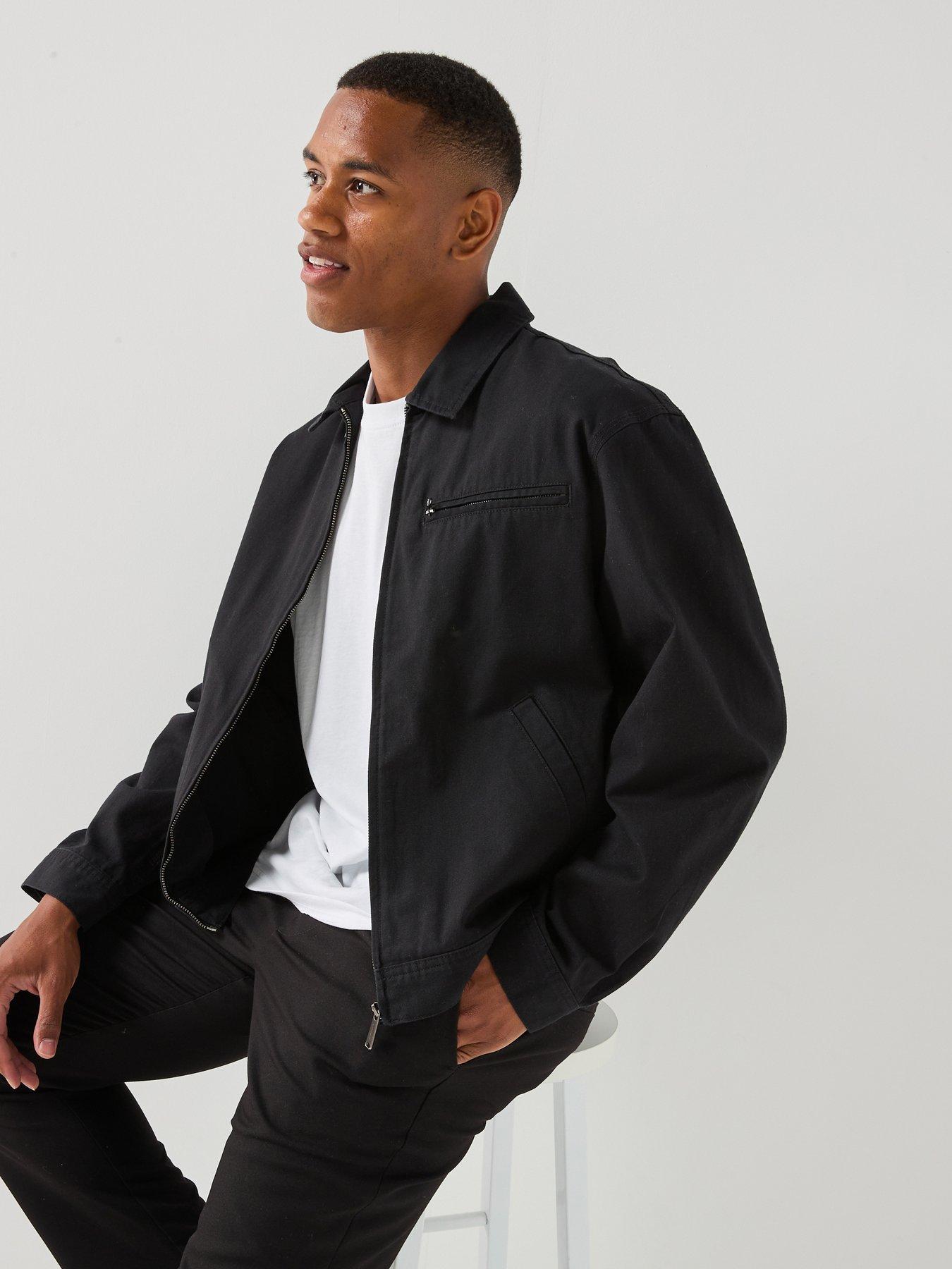 Jack & Jones Men's Canvas Workwear Jacket with Spread Collar - Black