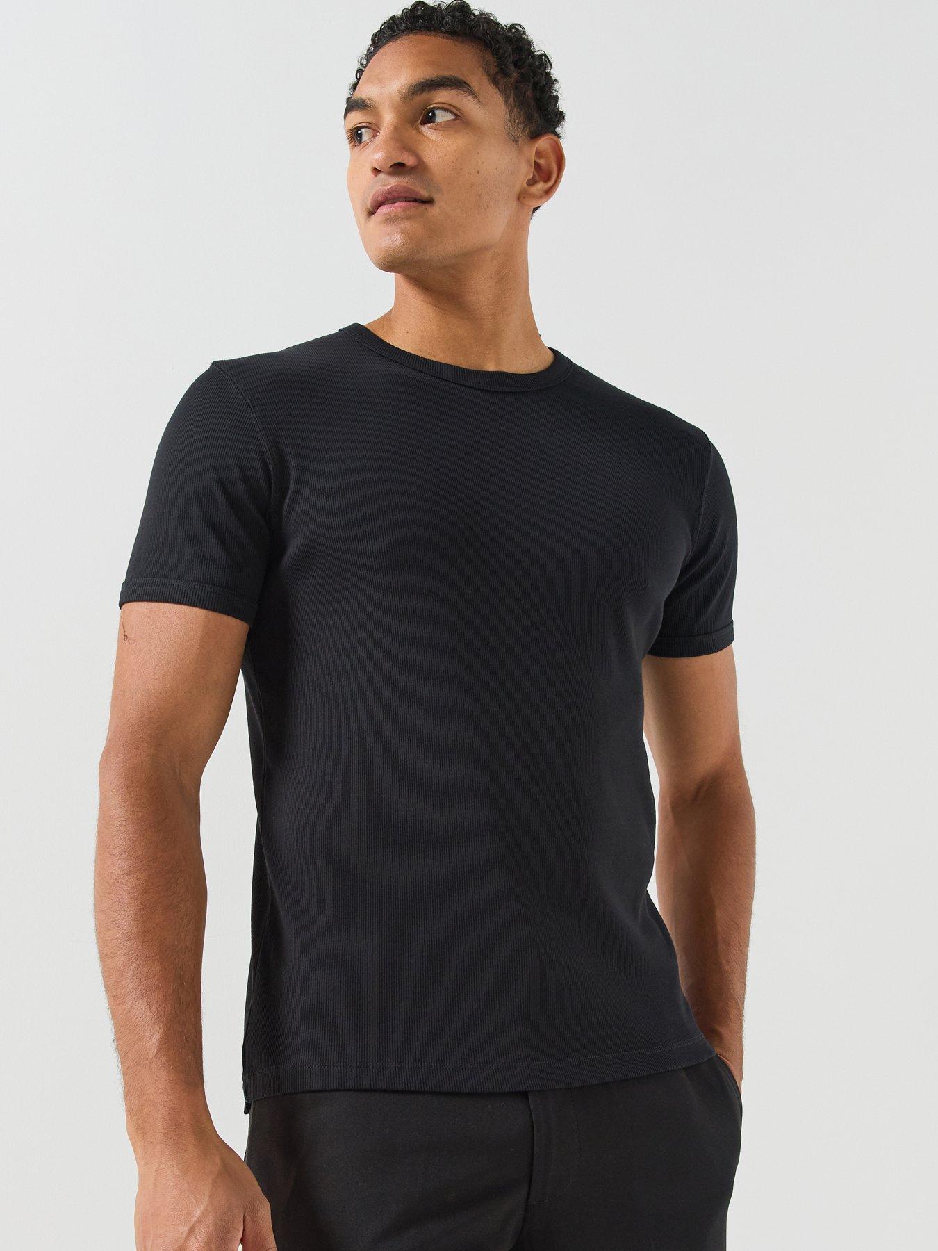 Jack & Jones Mens Ribbed Stretch T-Shirt - Black