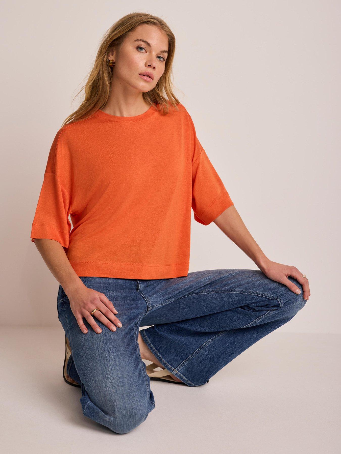 Image 1 of 6 of Mint Velvet Orange Linen Blend T-shirt