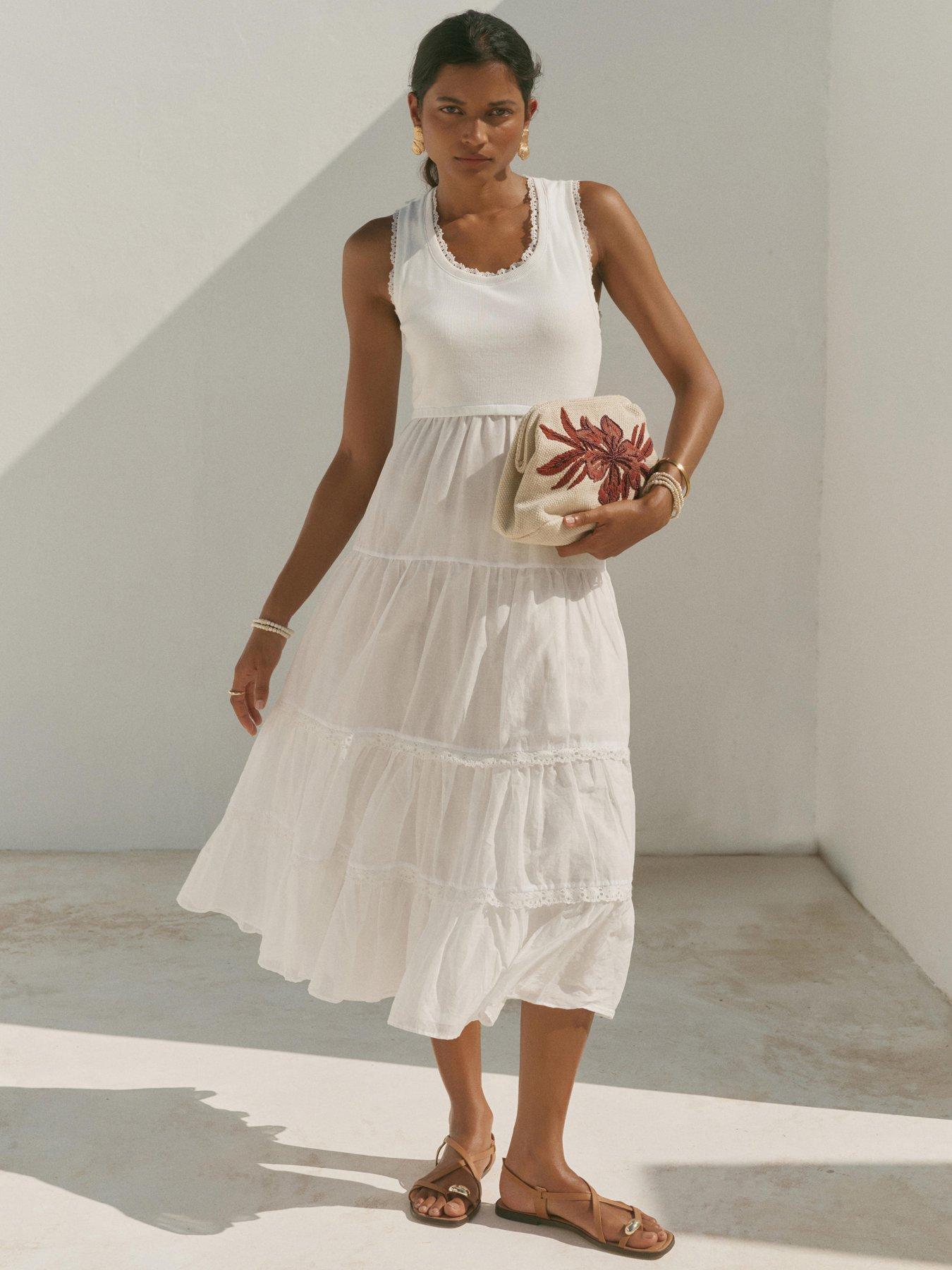 knee length dresses for ladies White Cotton Cheesecloth Midi Dress – Mint Velvet