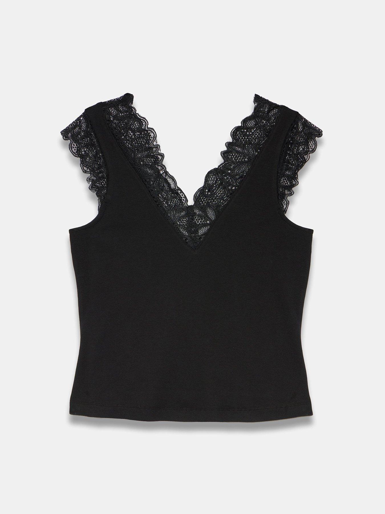 Image 5 of 6 of Mint Velvet Black Lace V Sleeveless Top