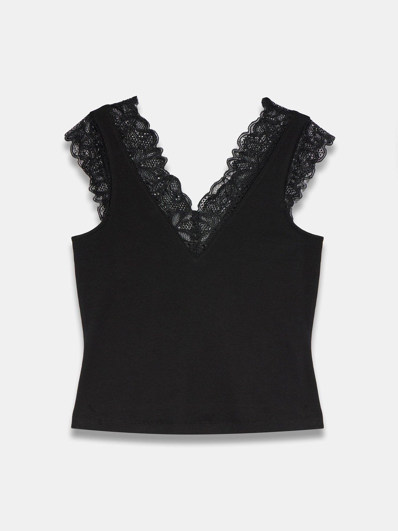 Image 6 of 6 of Mint Velvet Black Lace V Sleeveless Top