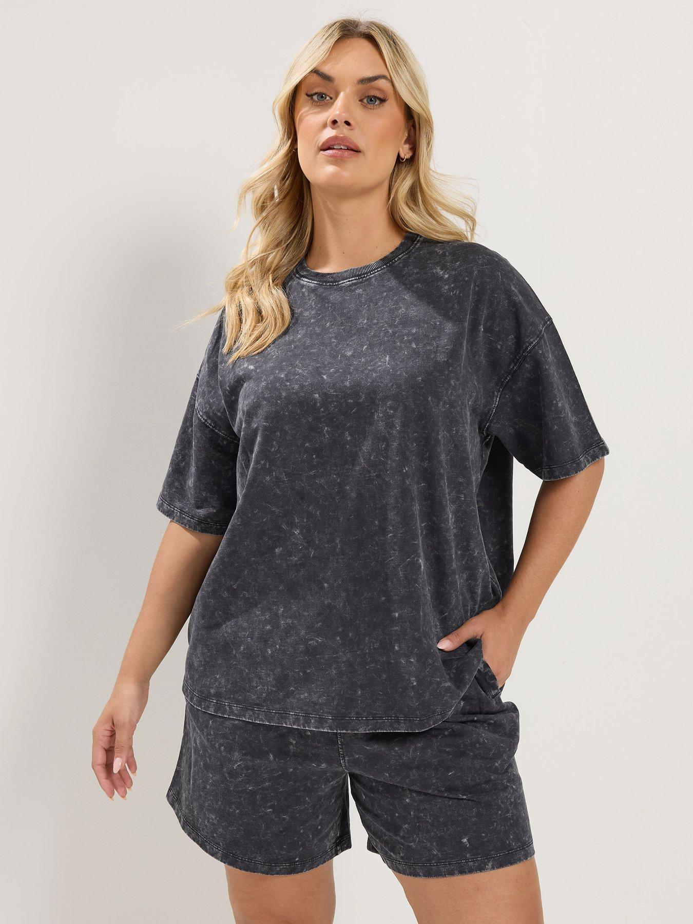 Yours Curve Acid Wash Sweat Set - Grey