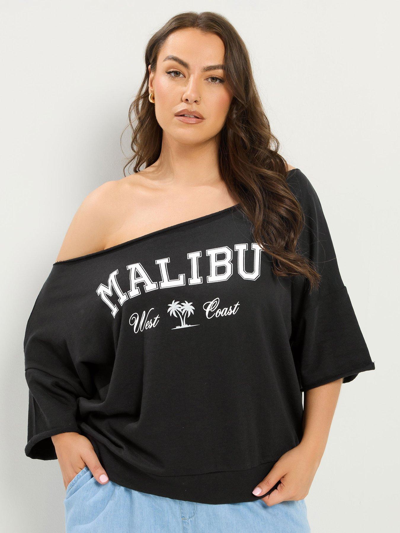 Yours Curve Malibu Off The Shoulder Sweatshirt - Black