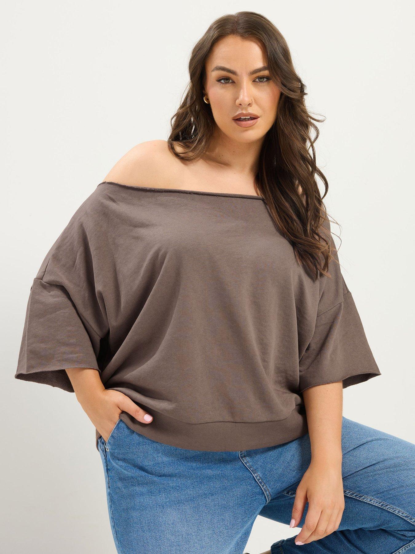 Yours Curve Off Shoulder Sweatshirt - Brown