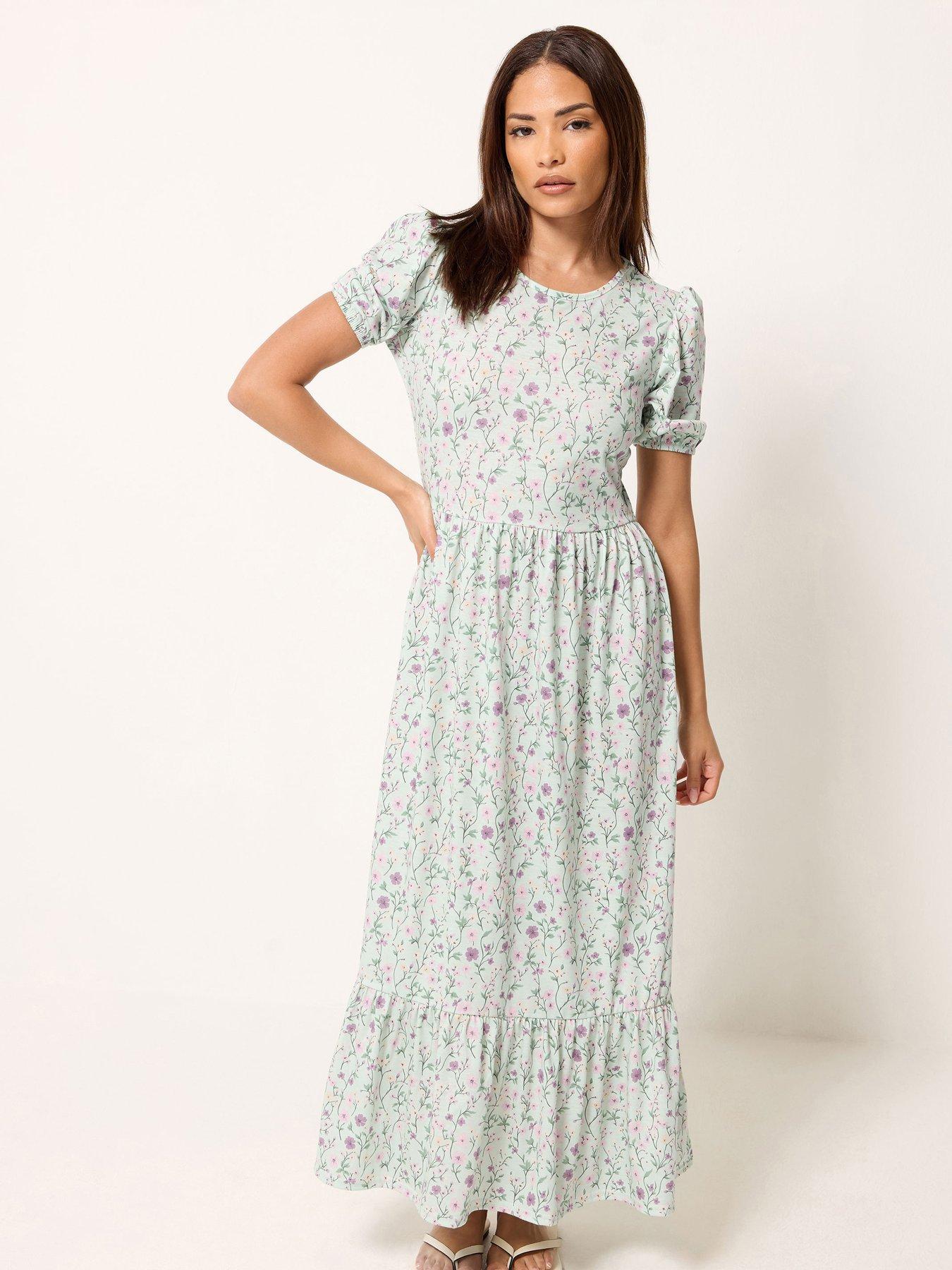 PixieGirl Petite Puff Frill Sleeve Maxi Dress - Green