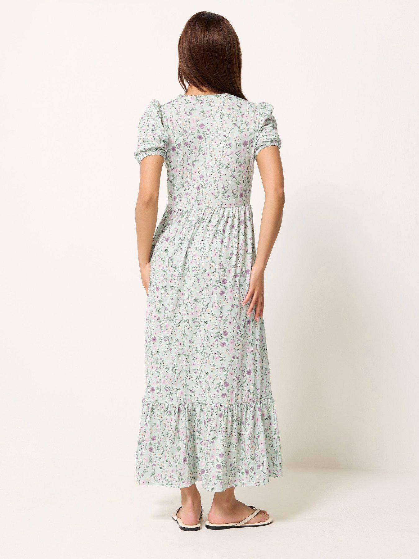 Image 2 of 5 of PixieGirl Petite Puff Frill Sleeve Maxi Dress - Green