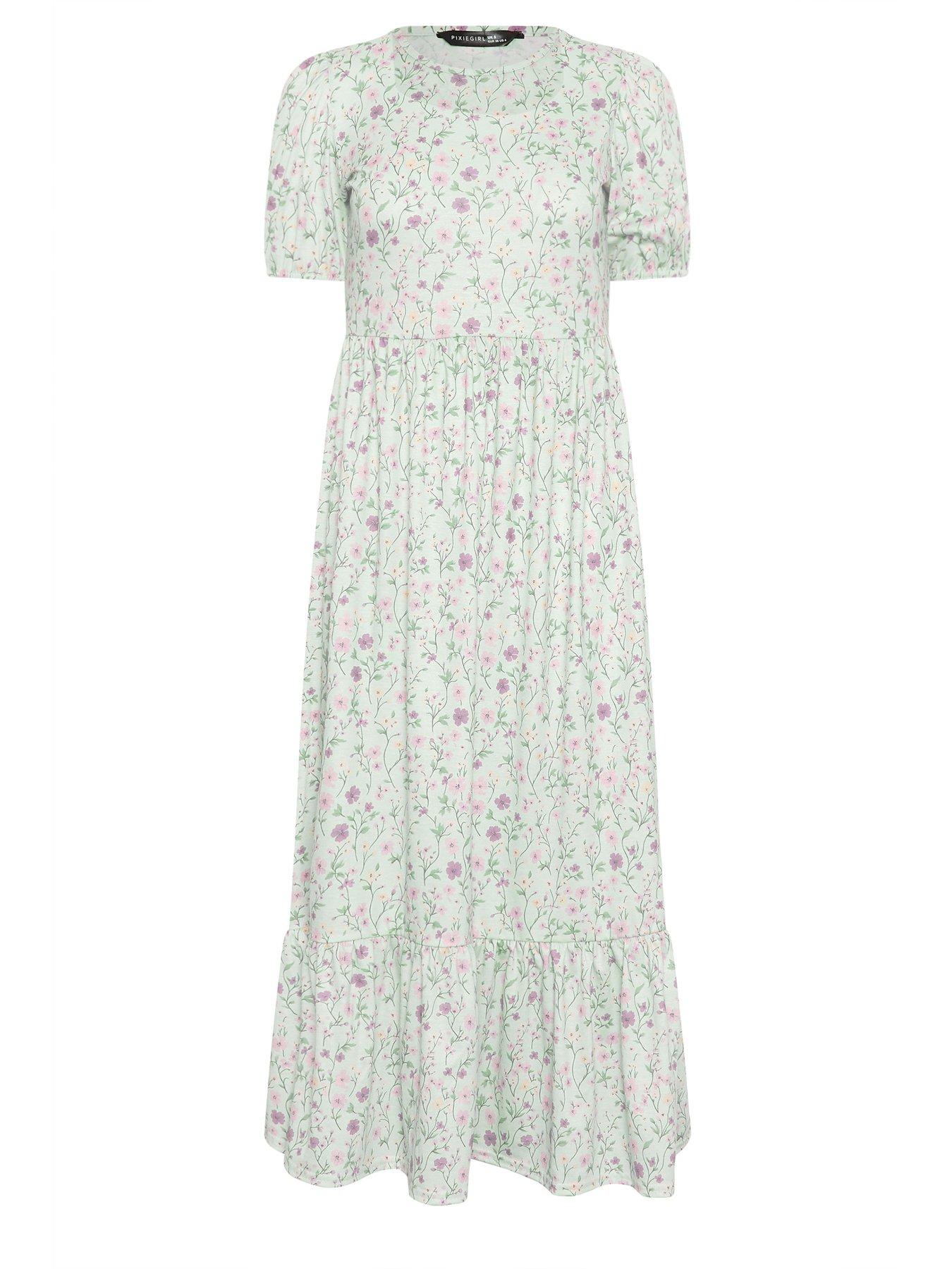 Image 5 of 5 of PixieGirl Petite Puff Frill Sleeve Maxi Dress - Green