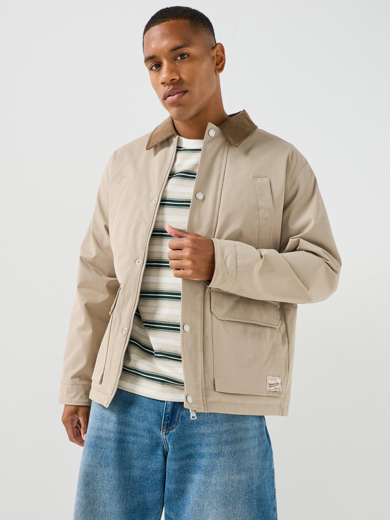 Image 1 of 6 of Jack & Jones Norrerbro Padded Barn Jacket with Corduroy Collar - Beige