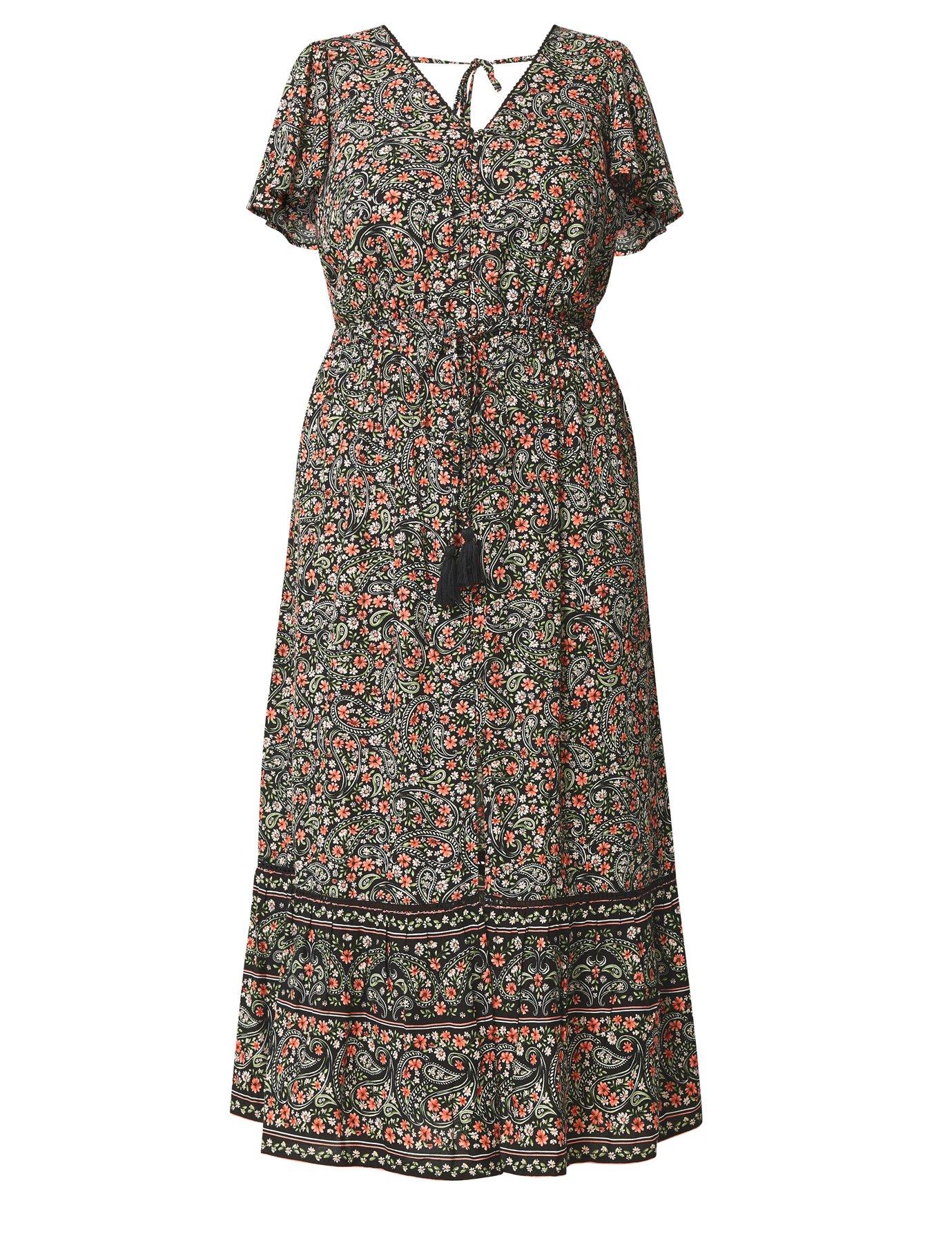 Image 5 of 5 of Yours Curve Ditsy Print Gypsy Border Maxi Dress - Black