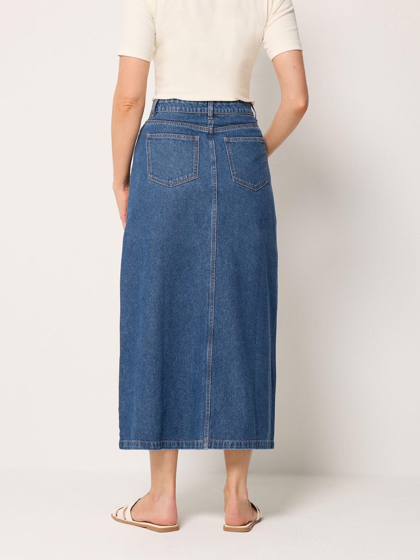 Image 2 of 4 of Long Tall Sally Button Denim Maxi Skirt - Blue