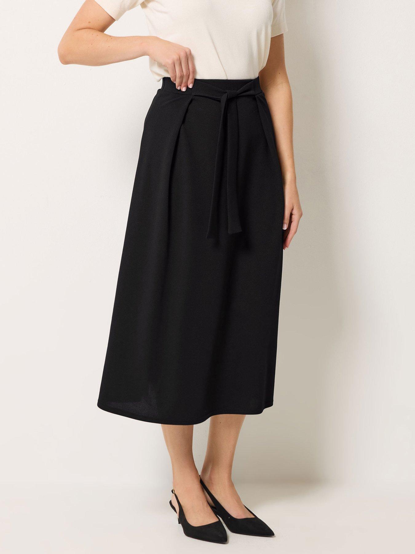 Long Tall Sally Tie Waist A-Line Midi Skirt - Black