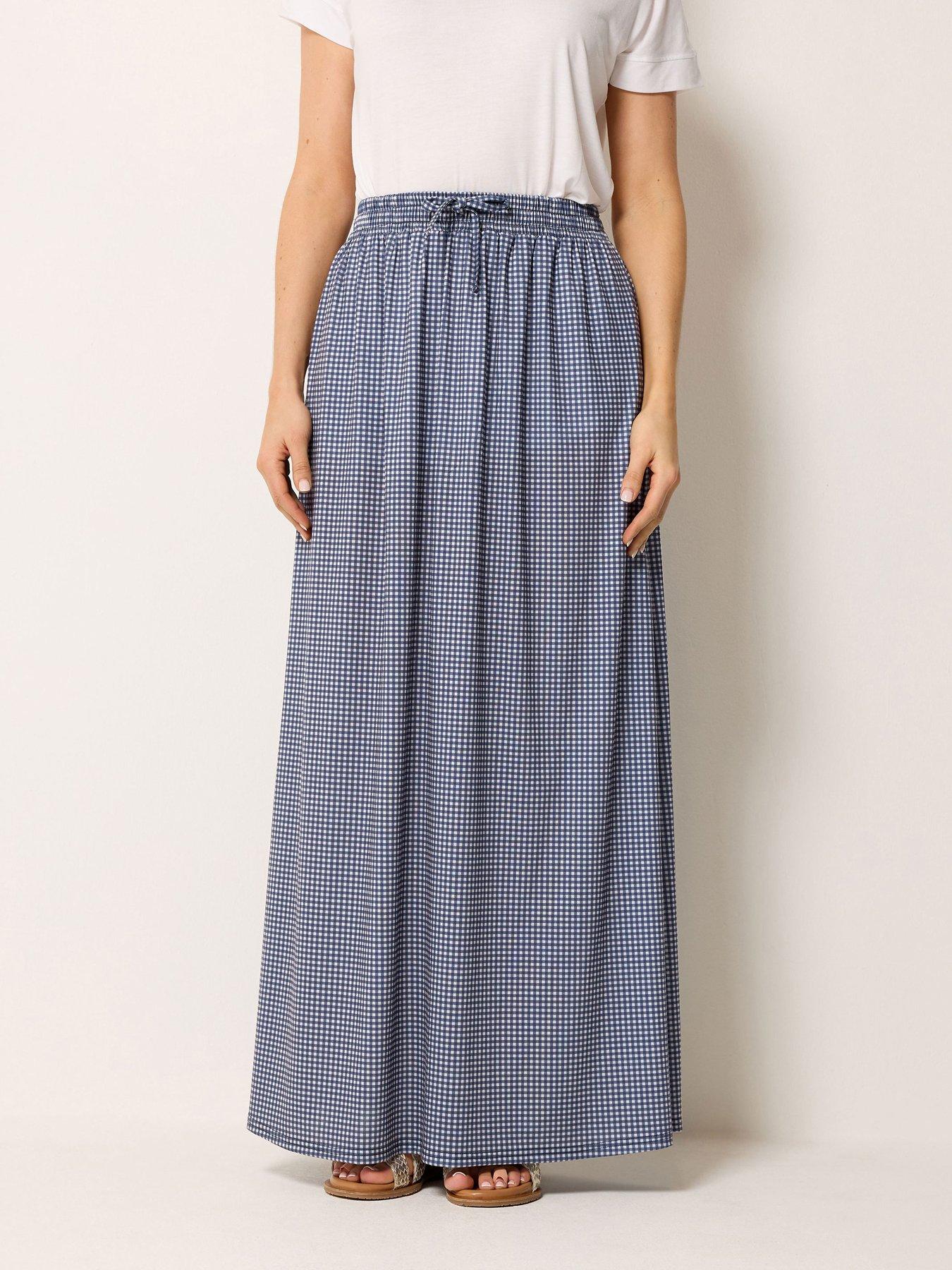 Long Tall Sally Gingham Shirred Waist Skirt - Blue