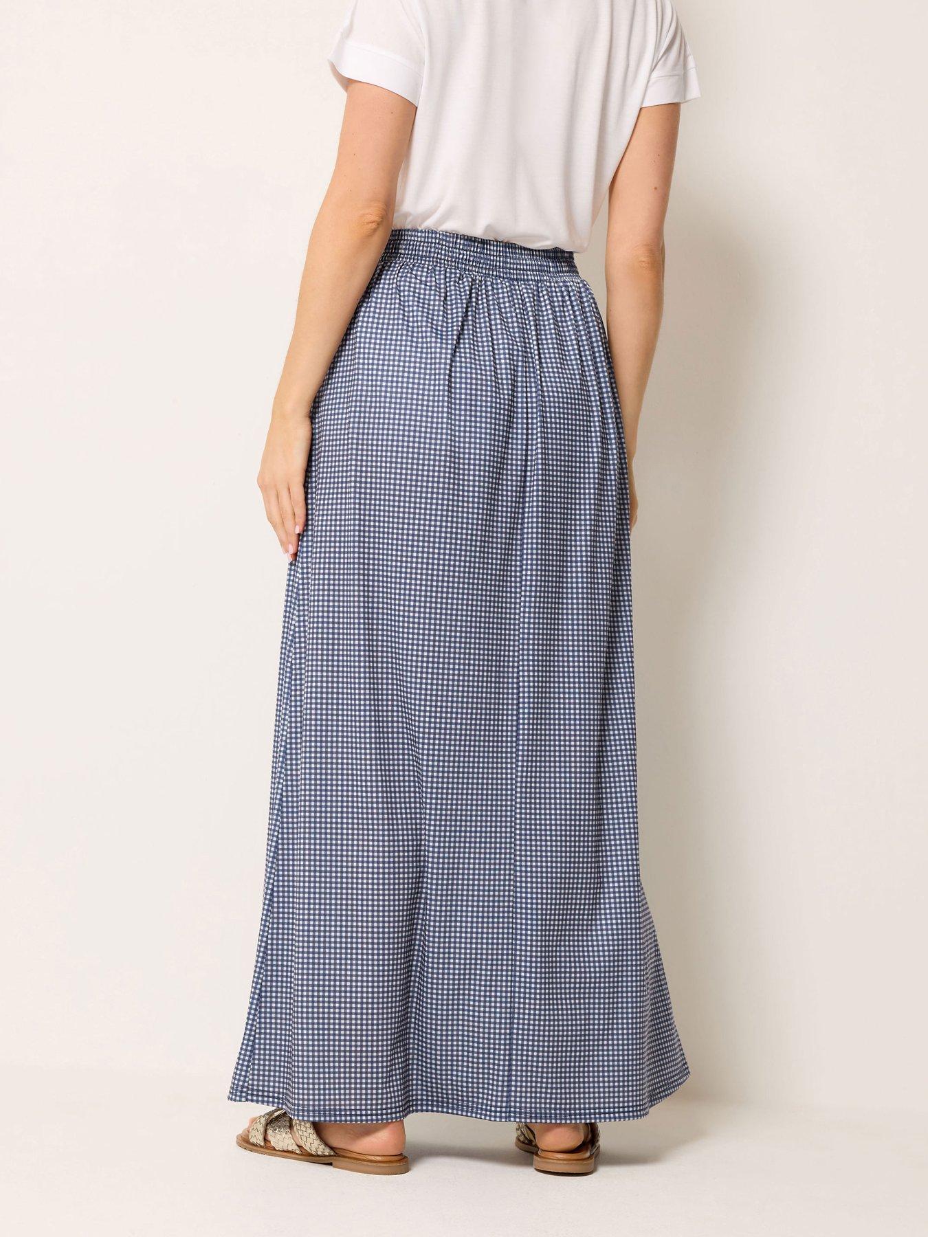 Image 2 of 5 of Long Tall Sally Gingham Shirred Waist Skirt - Blue