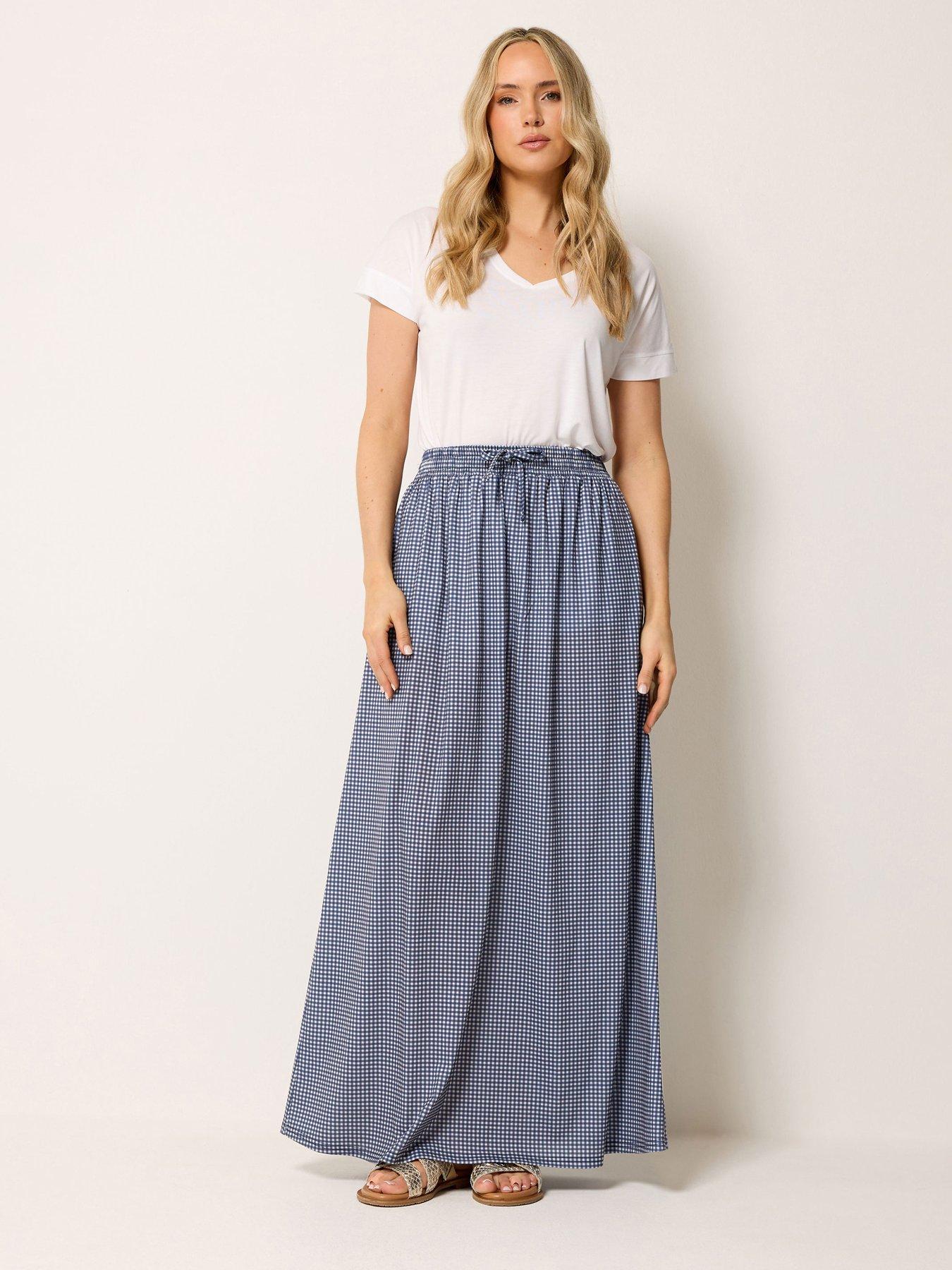 Image 3 of 5 of Long Tall Sally Gingham Shirred Waist Skirt - Blue